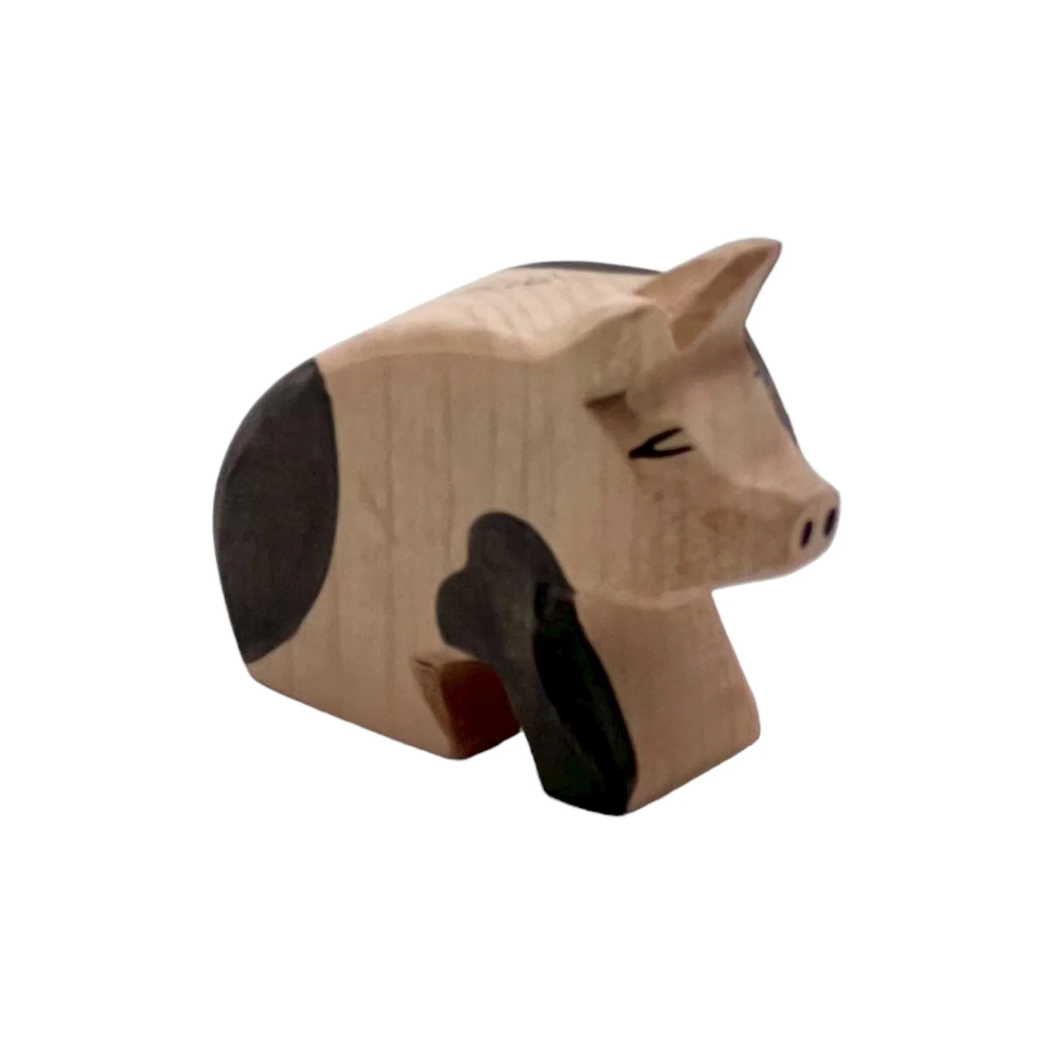 Handcrafted Open Ended Wooden Toy Farm Animal - Spotted Piglet sitting - Image 2