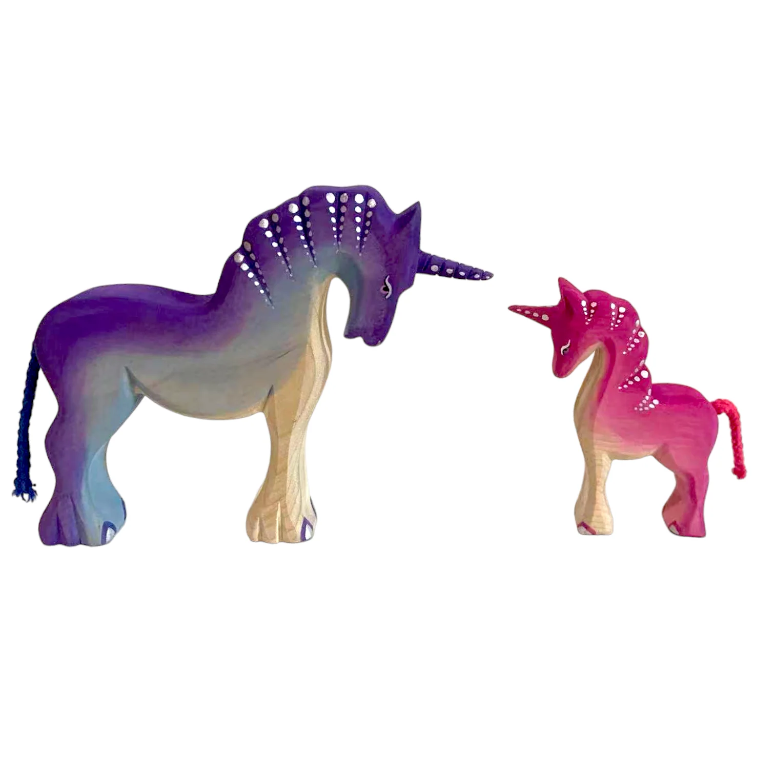Handcrafted Open Ended Wooden Toy Figure Fairy Tale - 2 Pieces Unicorn Set