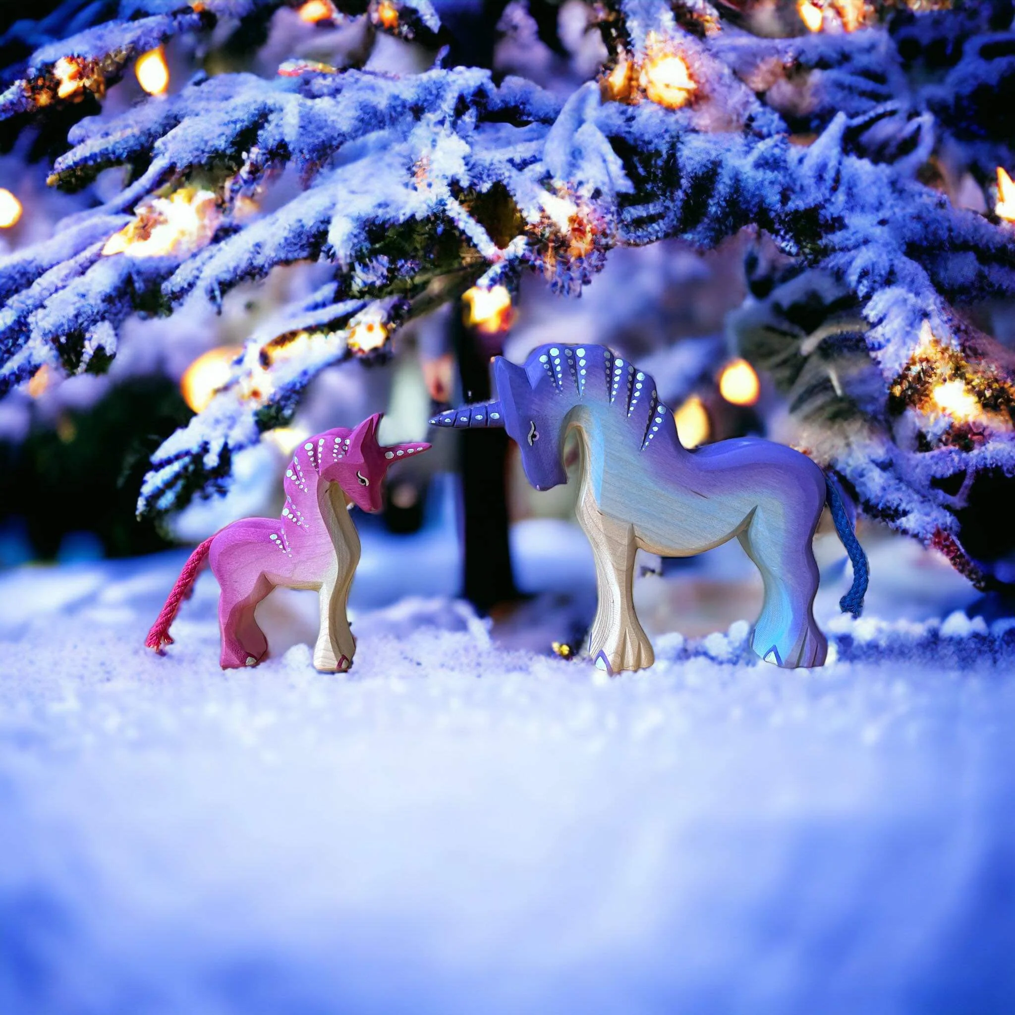 Handcrafted Open Ended Wooden Toy Figure Fairy Tale - 2 Pieces Unicorn Set - Image 2