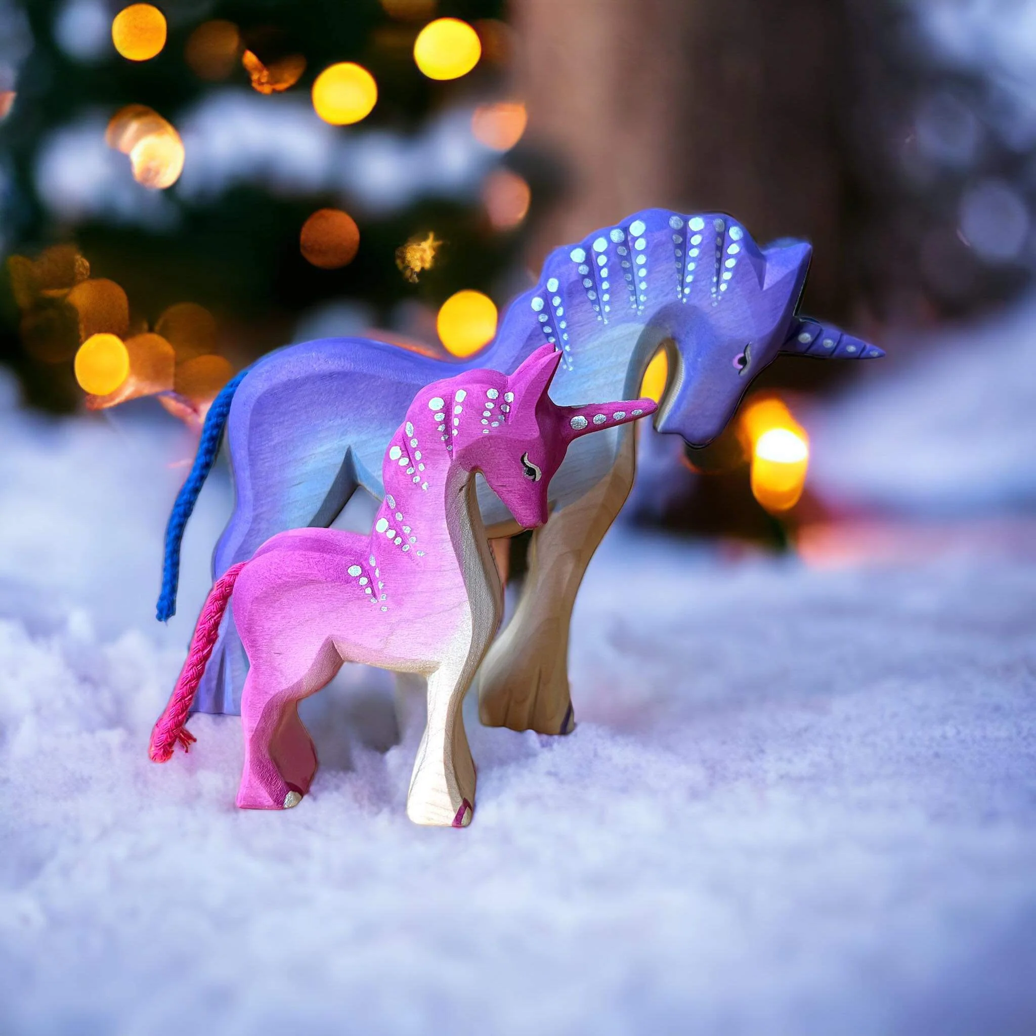 Handcrafted Open Ended Wooden Toy Figure Fairy Tale - 2 Pieces Unicorn Set - Image 3