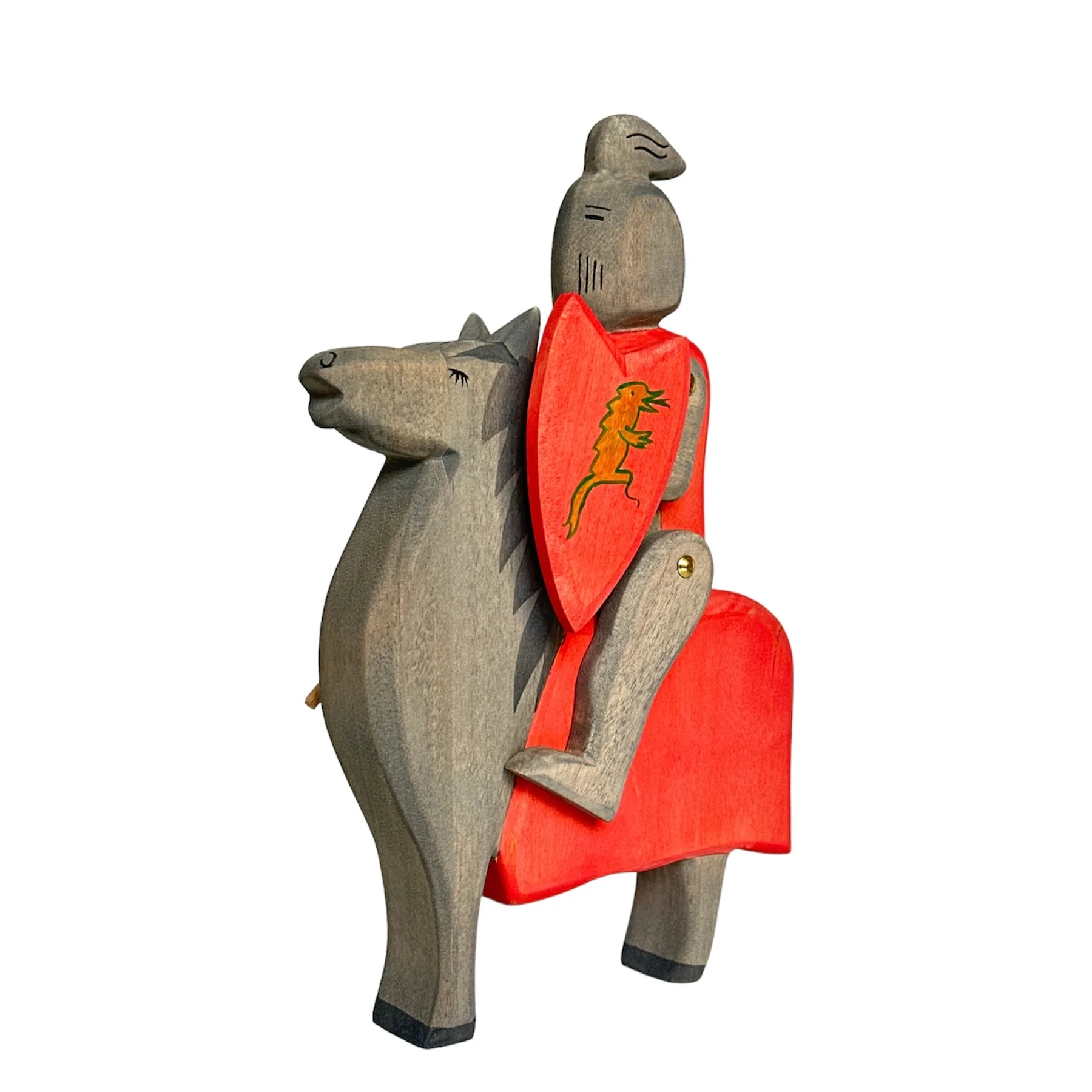 Handcrafted Open Ended Wooden Toy Figure Fairy Tale - Black Knight and Black Horse Set (2 Pieces)
