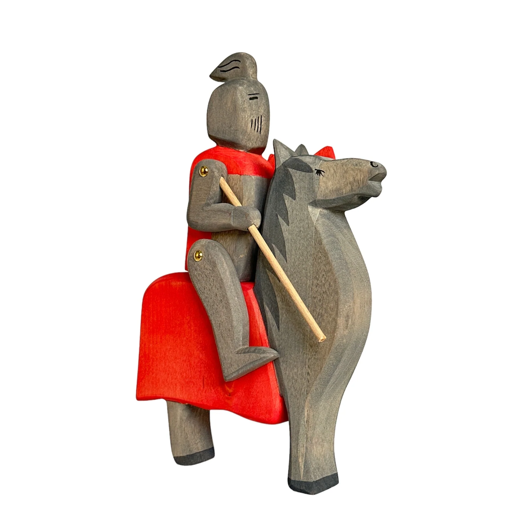 Handcrafted Open Ended Wooden Toy Figure Fairy Tale - Black Knight and Black Horse Set (2 Pieces) - Image 2