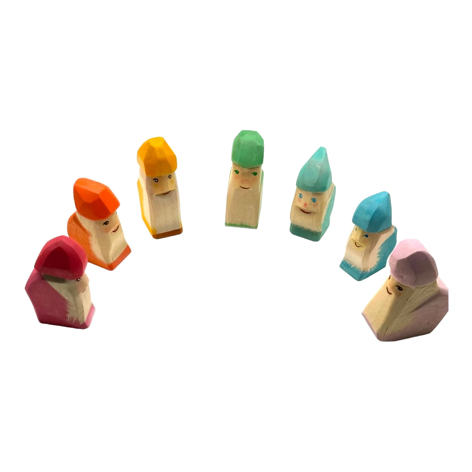 Handcrafted Open Ended Wooden Toy Figure Fairy Tale - Dwarfs 7 pieces