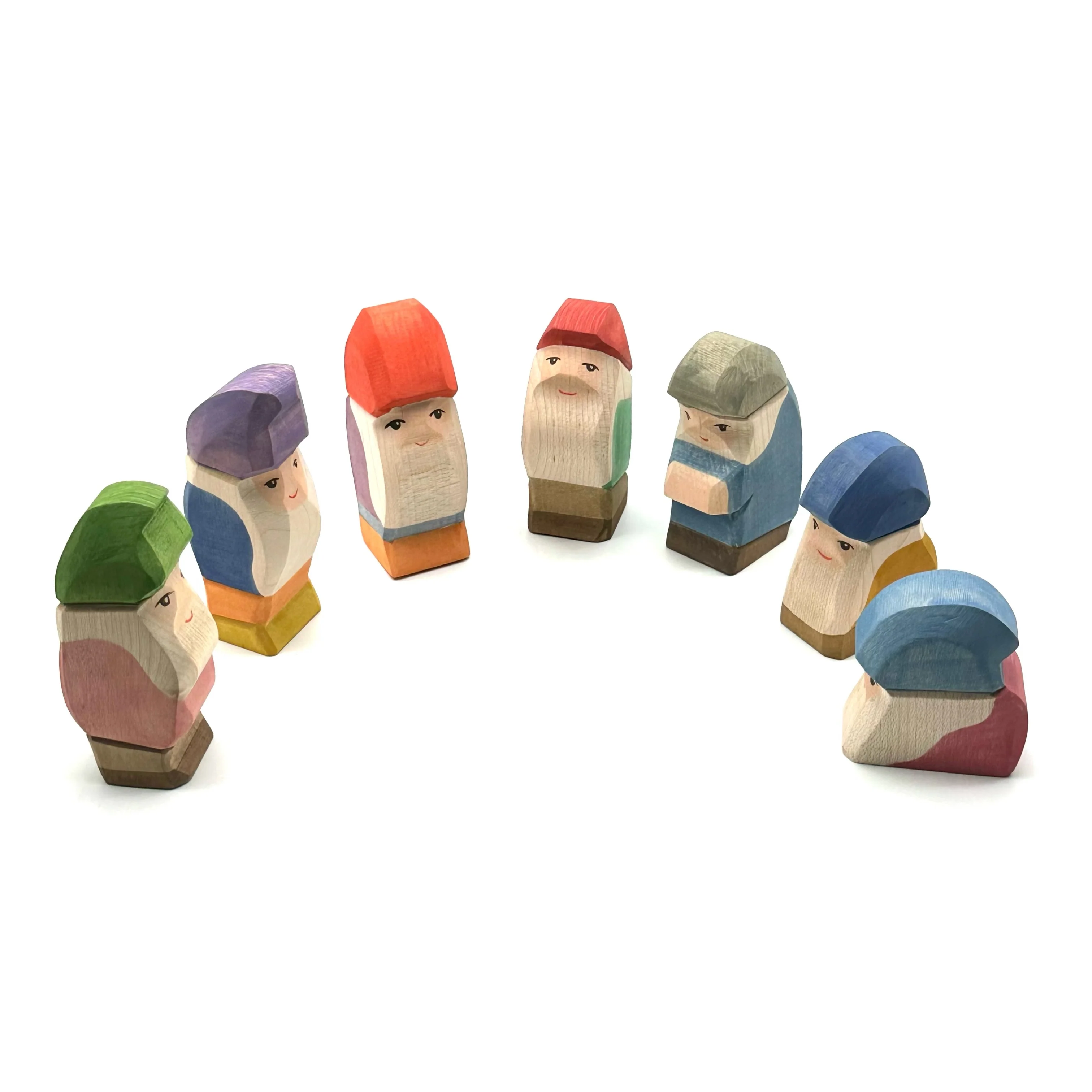 Handcrafted Open Ended Wooden Toy Figure Fairy Tale - Dwarfs 7 pieces (new version)
