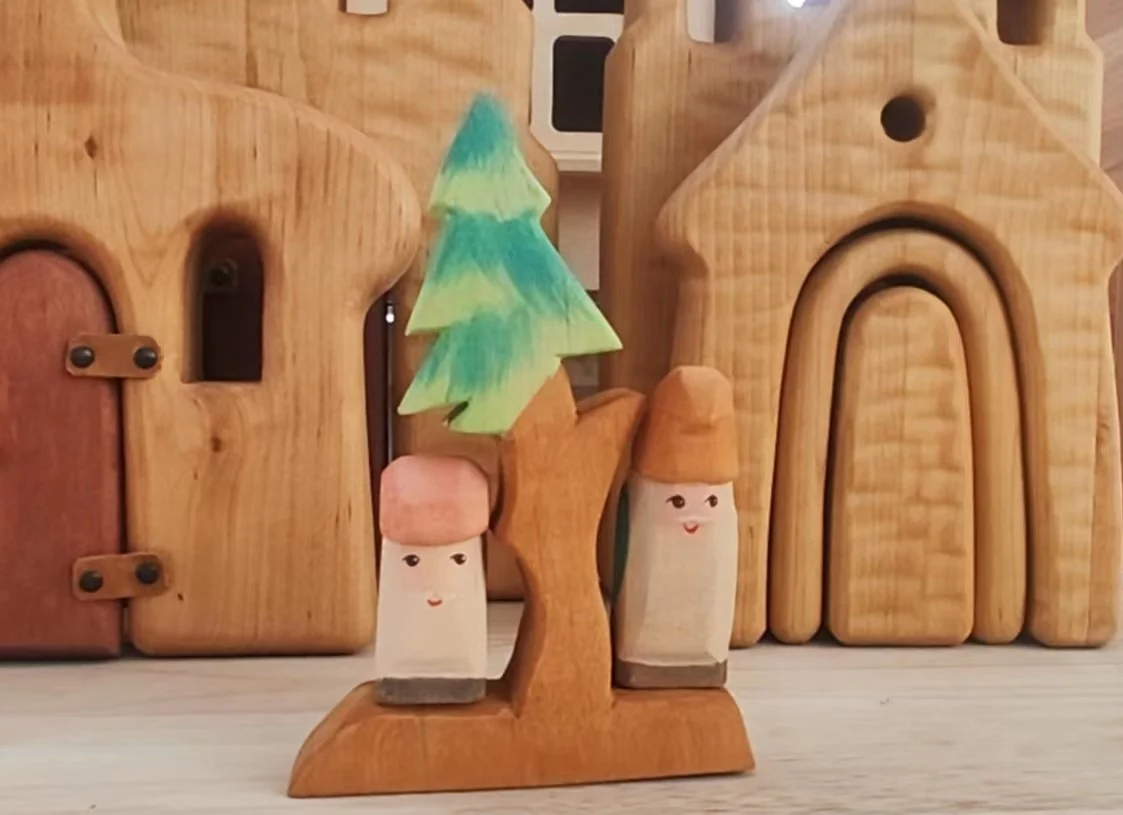 Handcrafted Open Ended Wooden Toy Figure Fairy Tale - Fir Tree with Dwarfs Set (3 Pcs) - Image 4