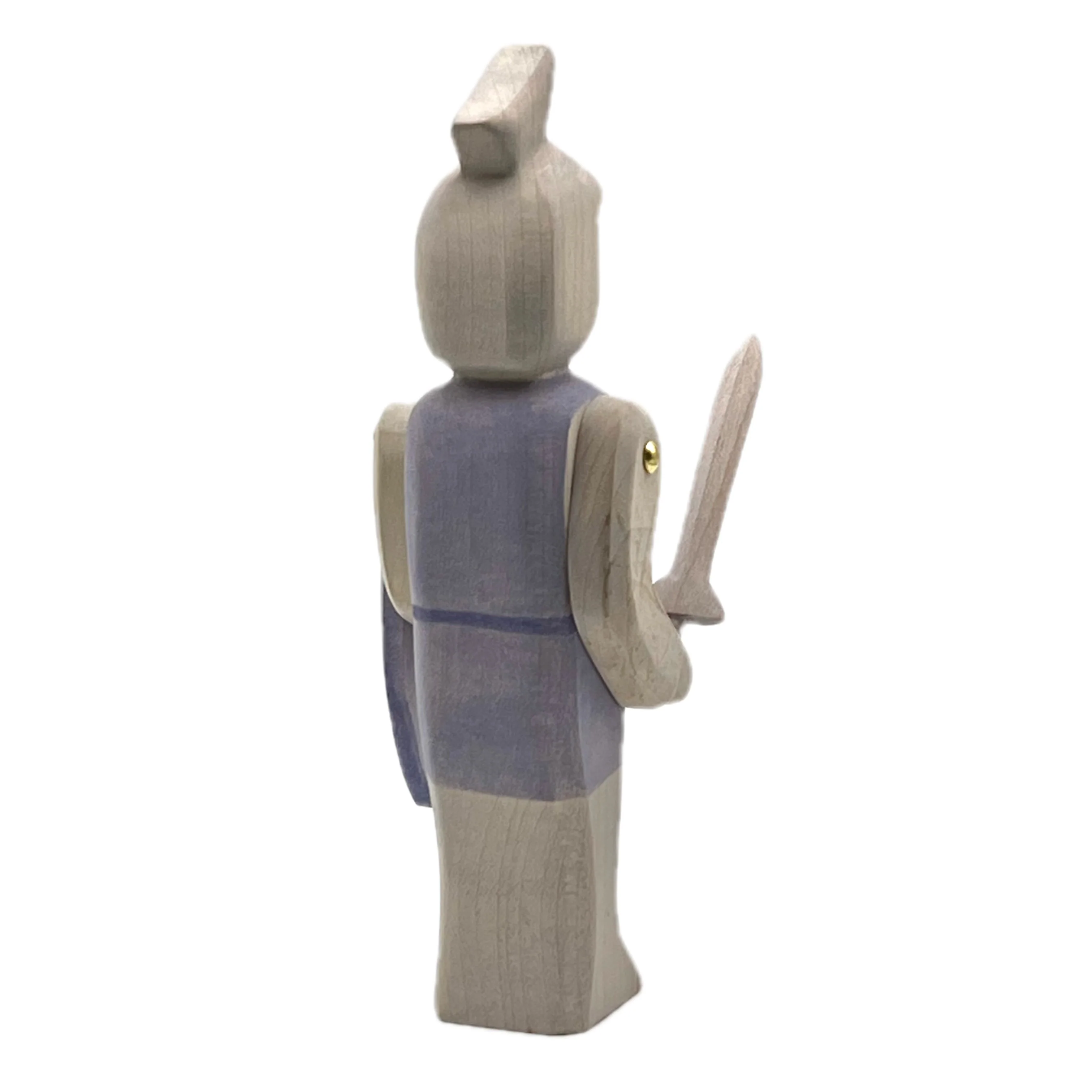 Handcrafted Open Ended Wooden Toy Figure Fairy Tale - Knight standing blue with sword - Image 2