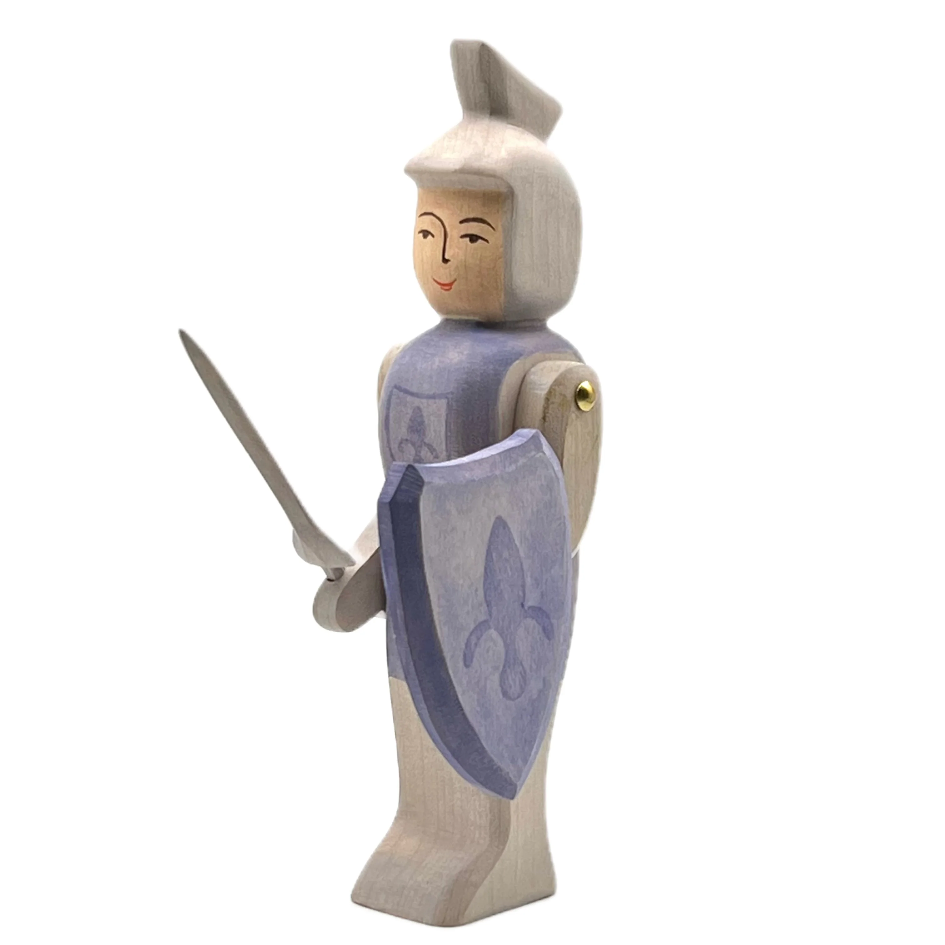 Handcrafted Open Ended Wooden Toy Figure Fairy Tale - Knight standing blue with sword - Image 3