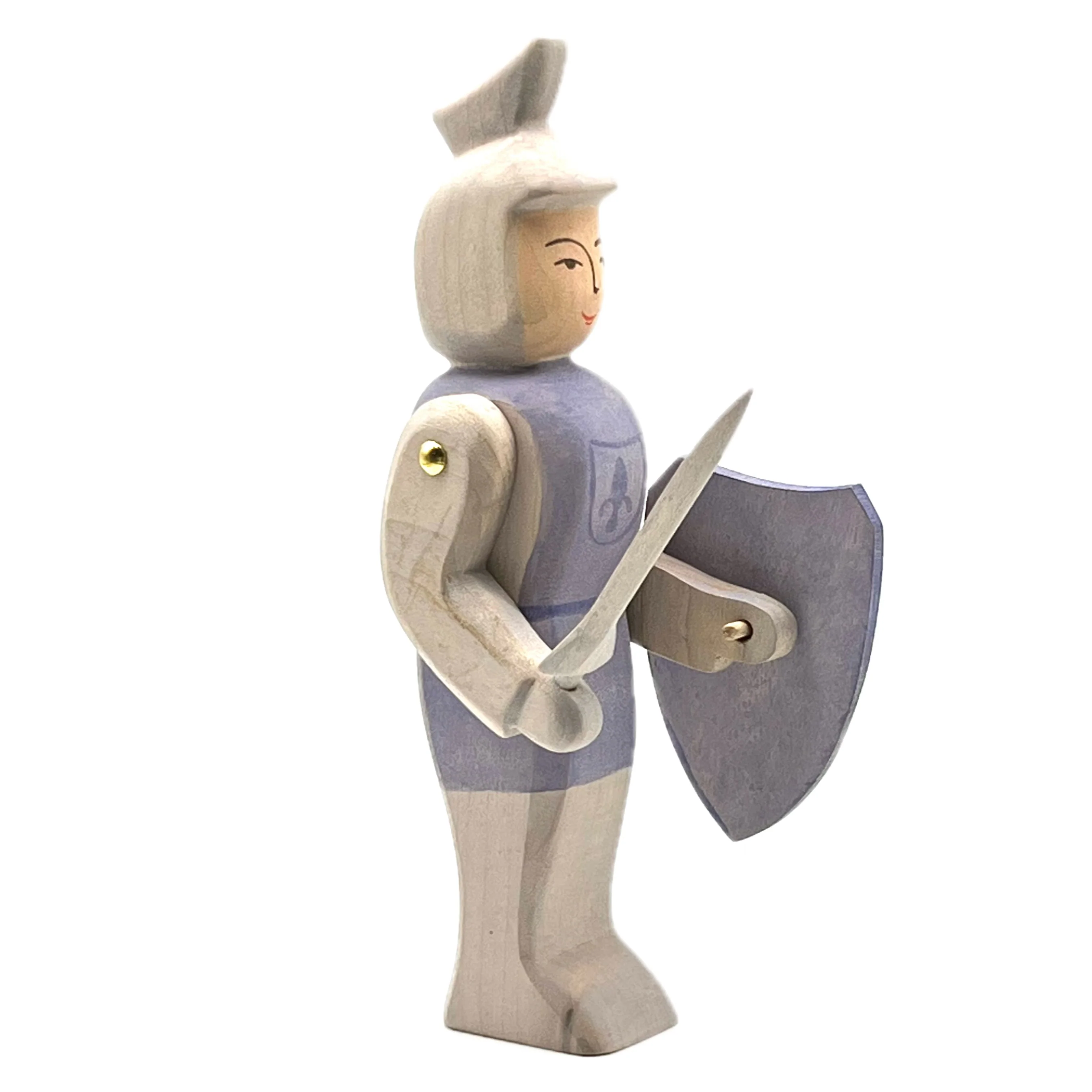 Handcrafted Open Ended Wooden Toy Figure Fairy Tale - Knight standing blue with sword - Image 4