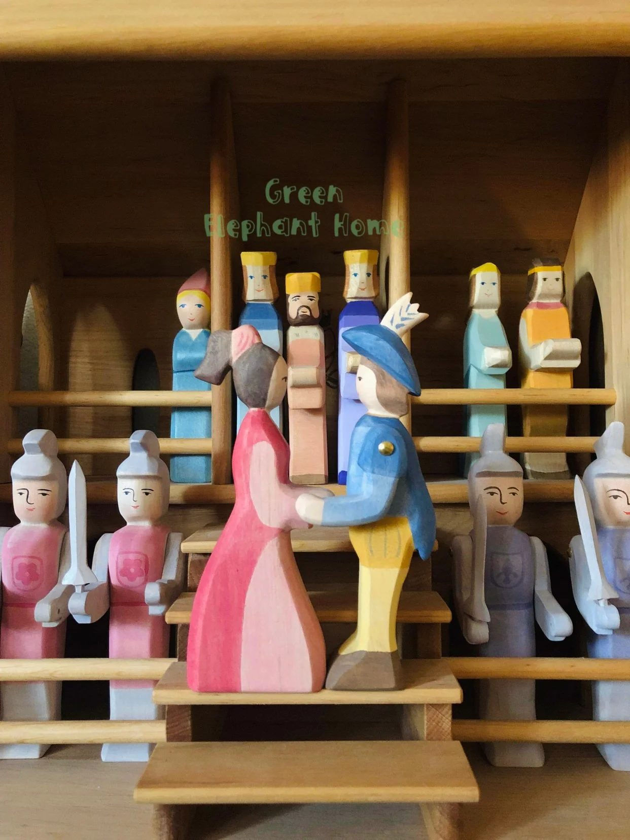 Handcrafted Open Ended Wooden Toy Figure Fairy Tale - Knight standing blue with sword - Image 5