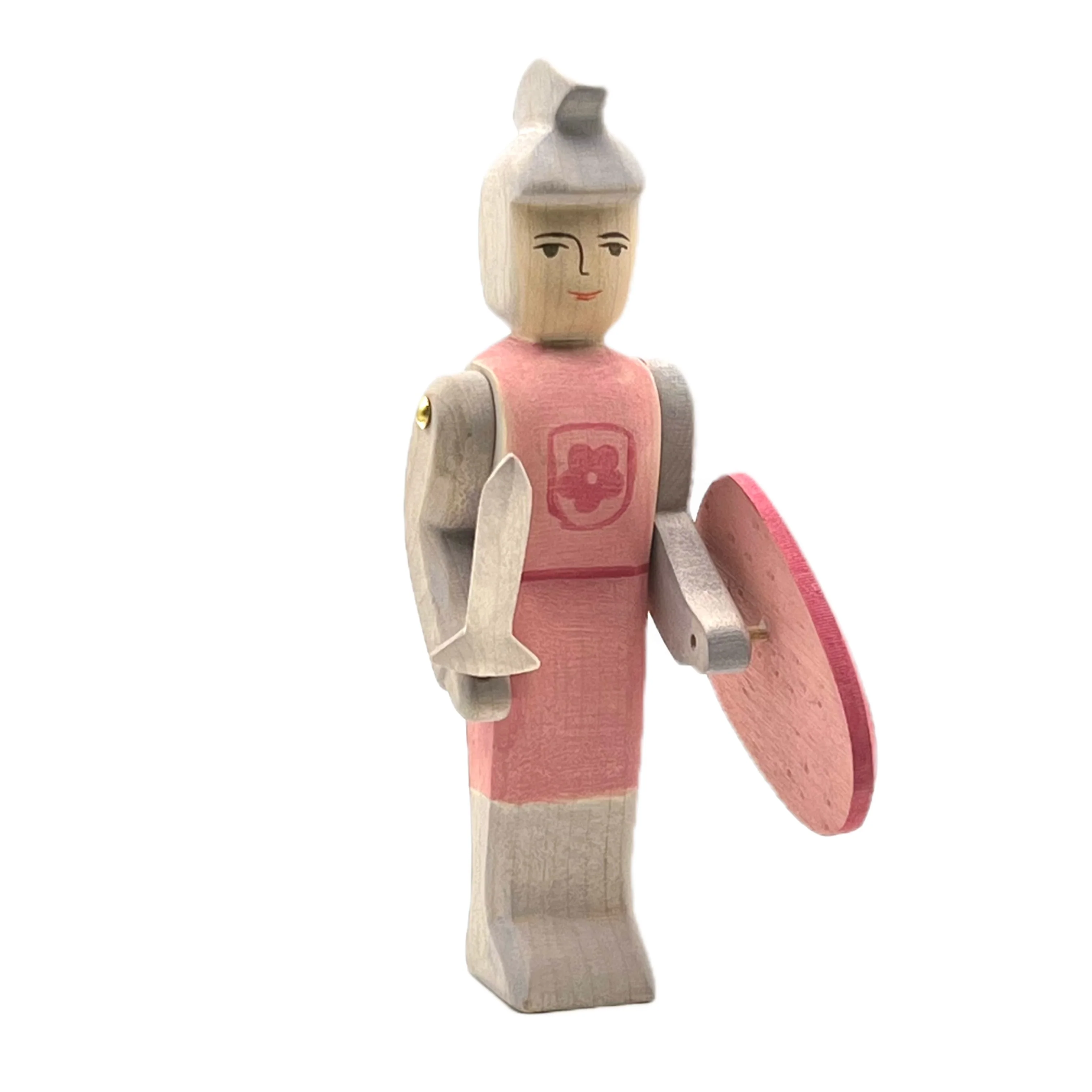 Handcrafted Open Ended Wooden Toy Figure Fairy Tale - Knight standing red with sword - Image 2