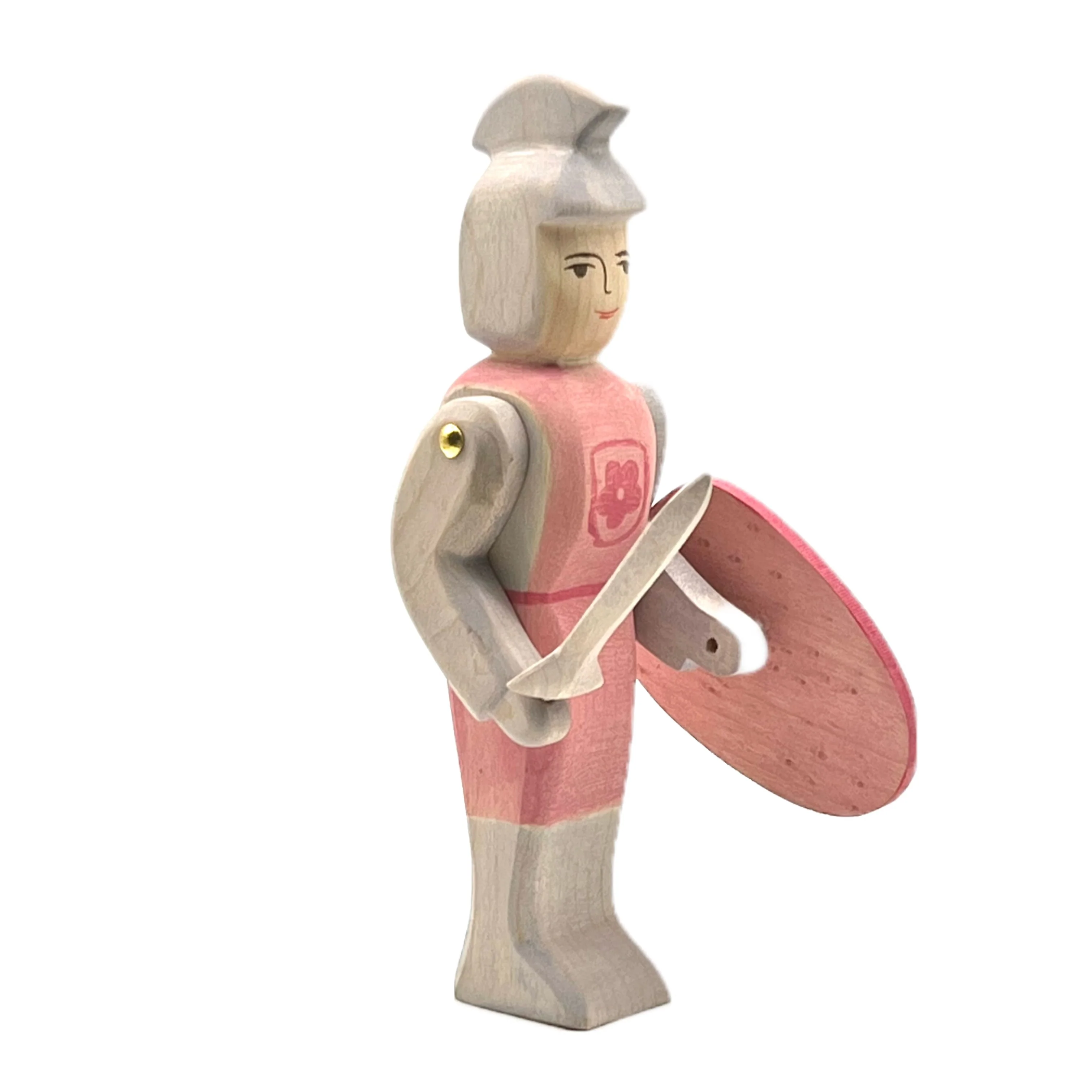 Handcrafted Open Ended Wooden Toy Figure Fairy Tale - Knight standing red with sword - Image 3