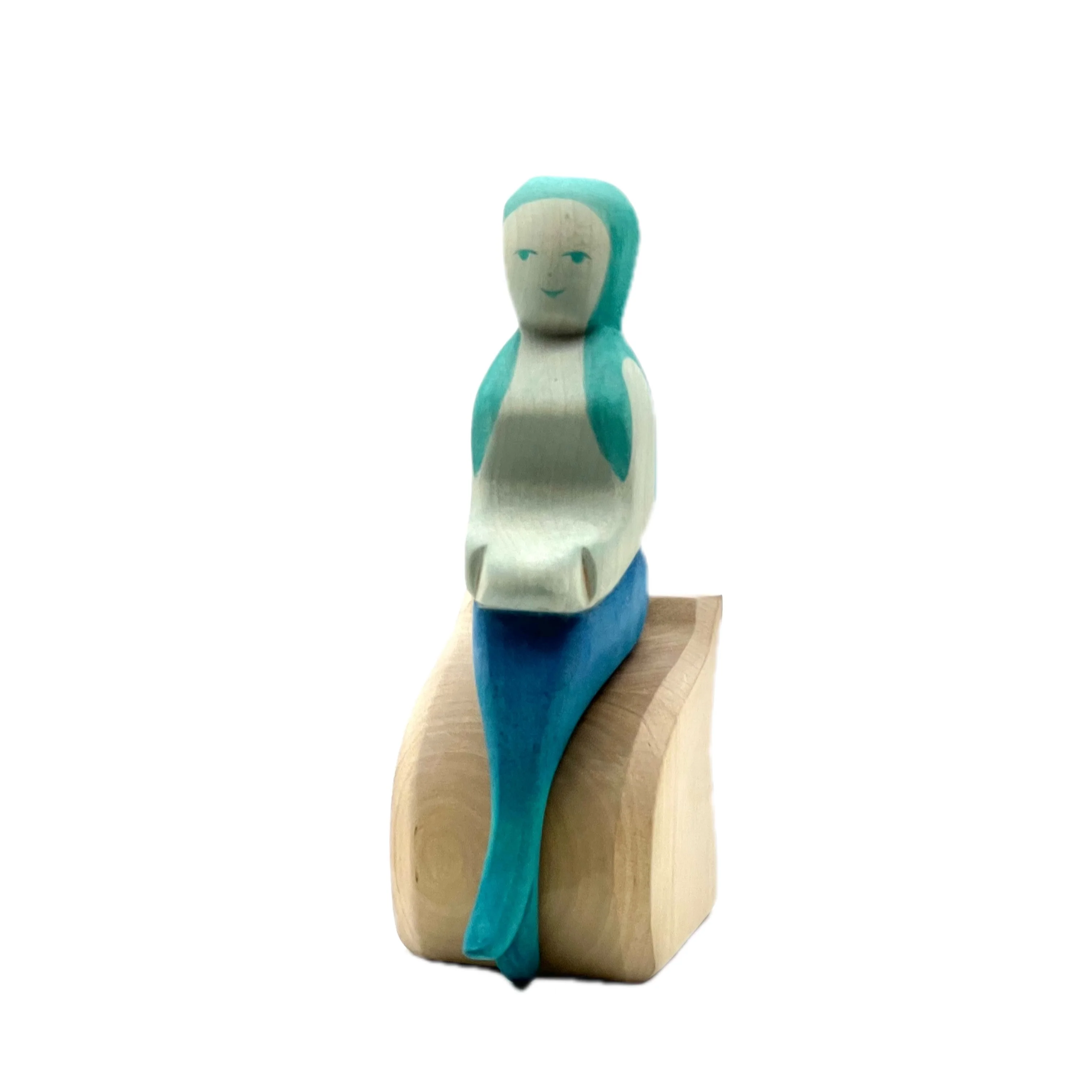 Handcrafted Open Ended Wooden Toy Figure Fairy Tale - Mermaid sitting 2 pieces