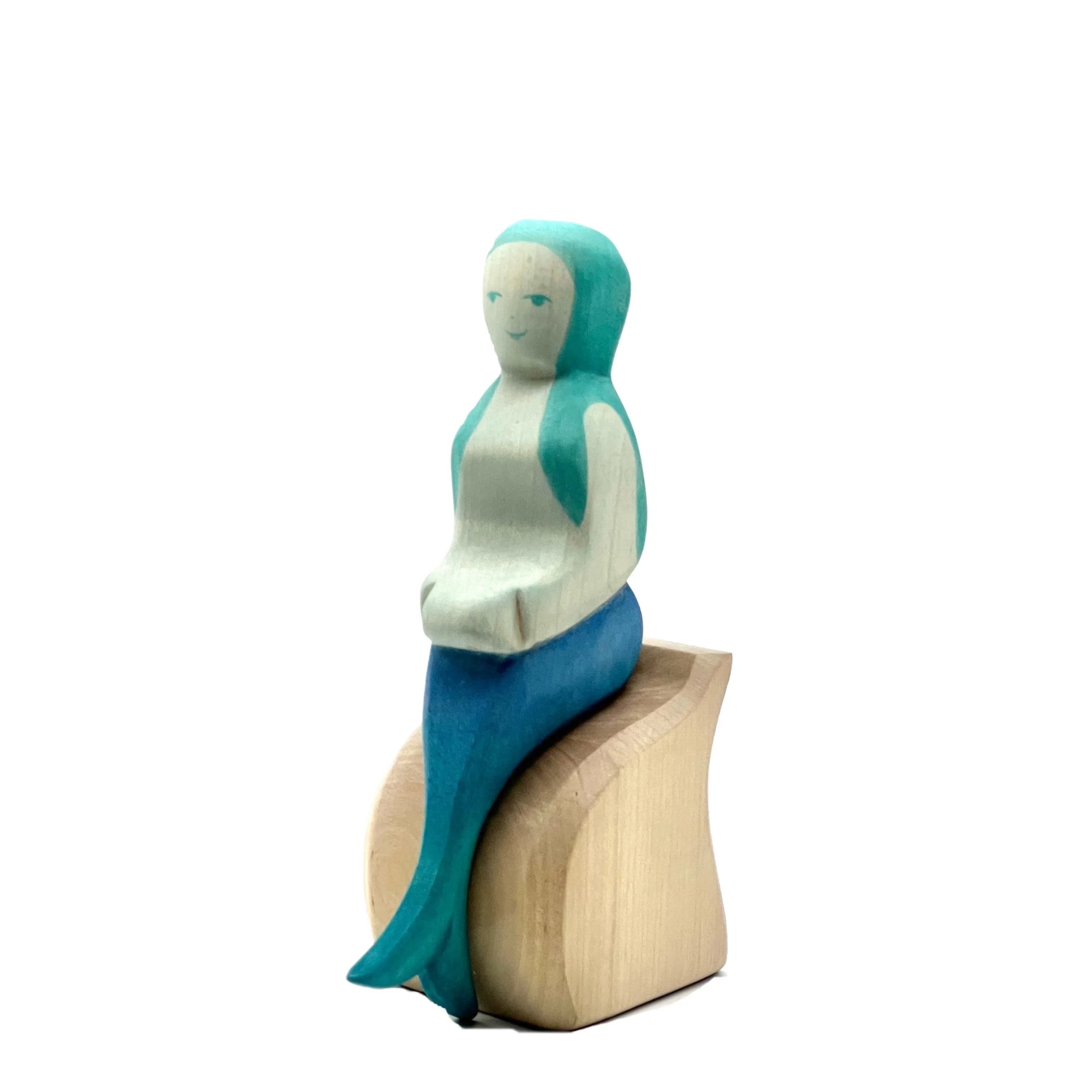 Handcrafted Open Ended Wooden Toy Figure Fairy Tale - Mermaid sitting 2 pieces - Image 2