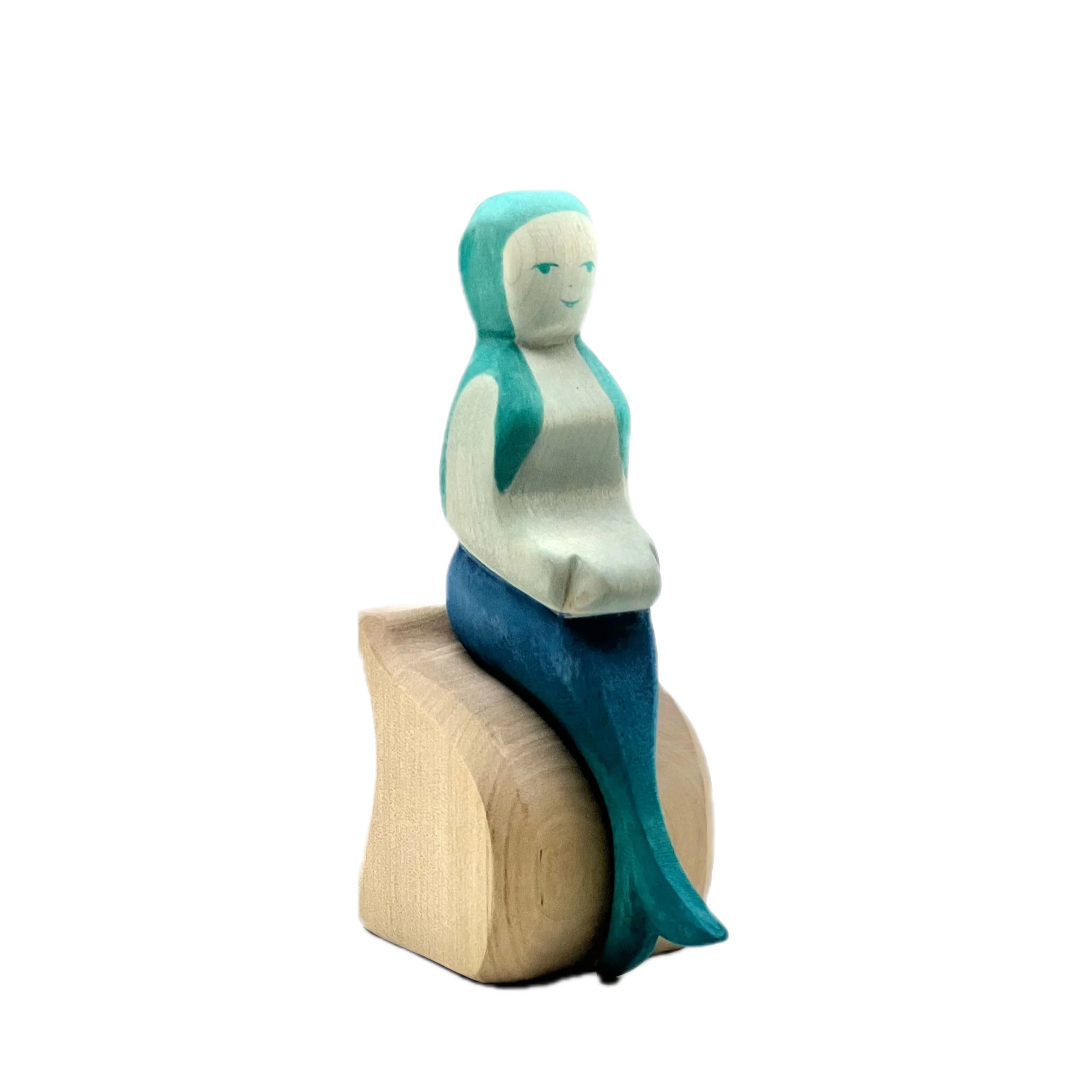 Handcrafted Open Ended Wooden Toy Figure Fairy Tale - Mermaid sitting 2 pieces - Image 3
