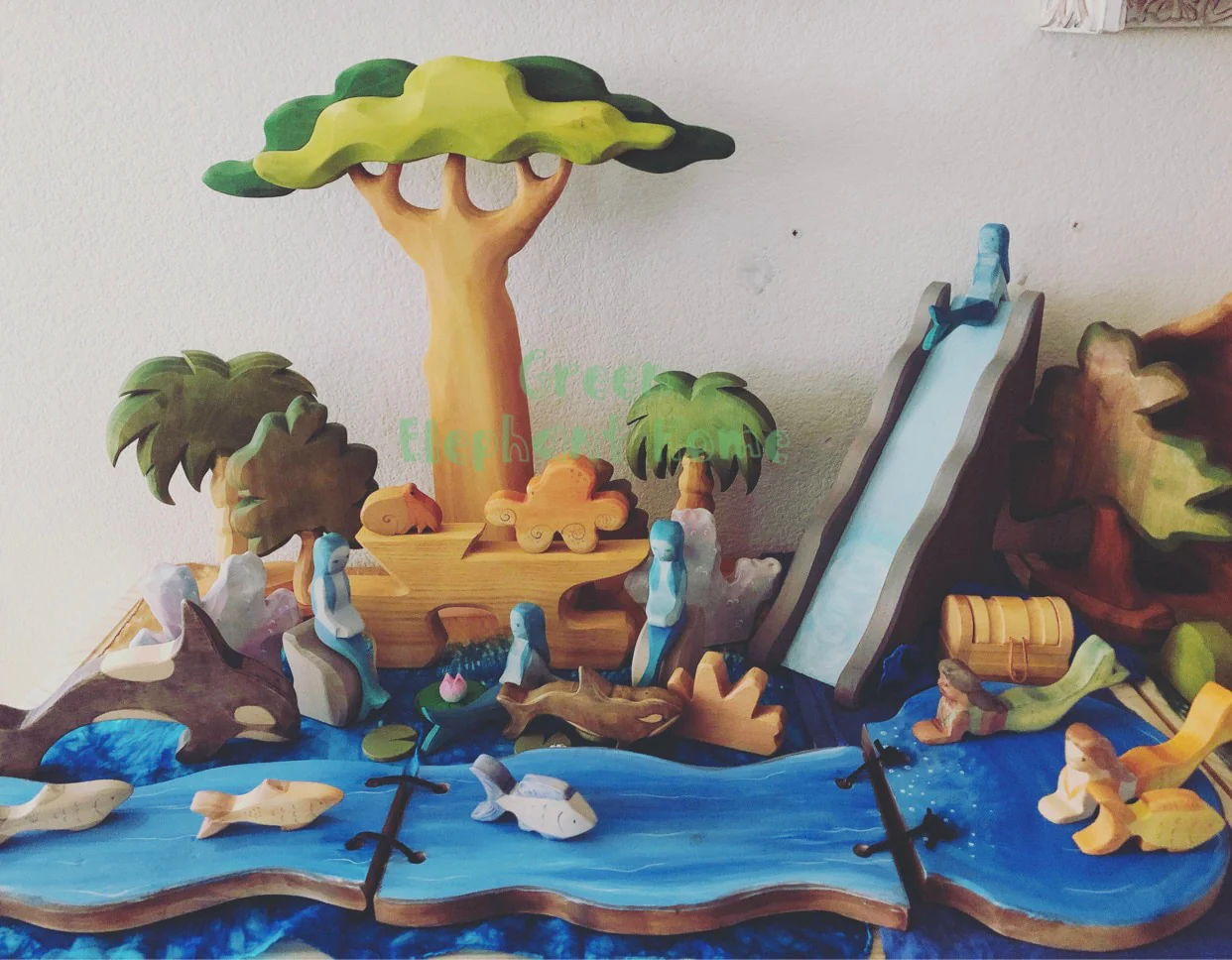 Handcrafted Open Ended Wooden Toy Figure Fairy Tale - Mermaid sitting 2 pieces - Image 5