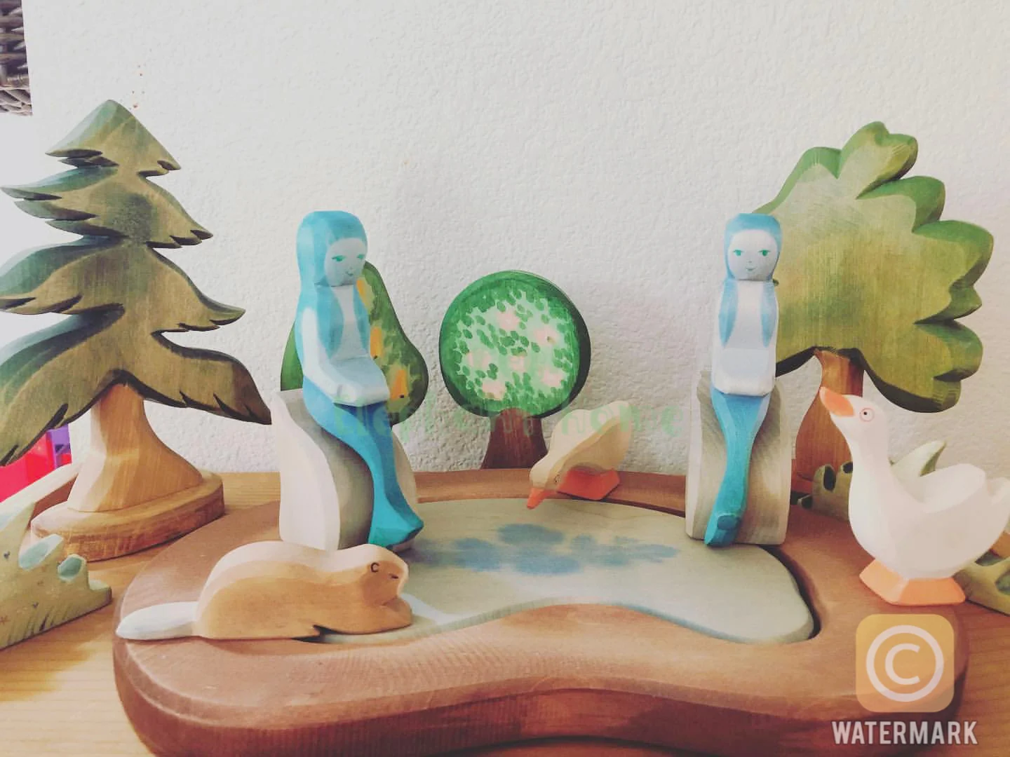 Handcrafted Open Ended Wooden Toy Figure Fairy Tale - Mermaid sitting 2 pieces - Image 6