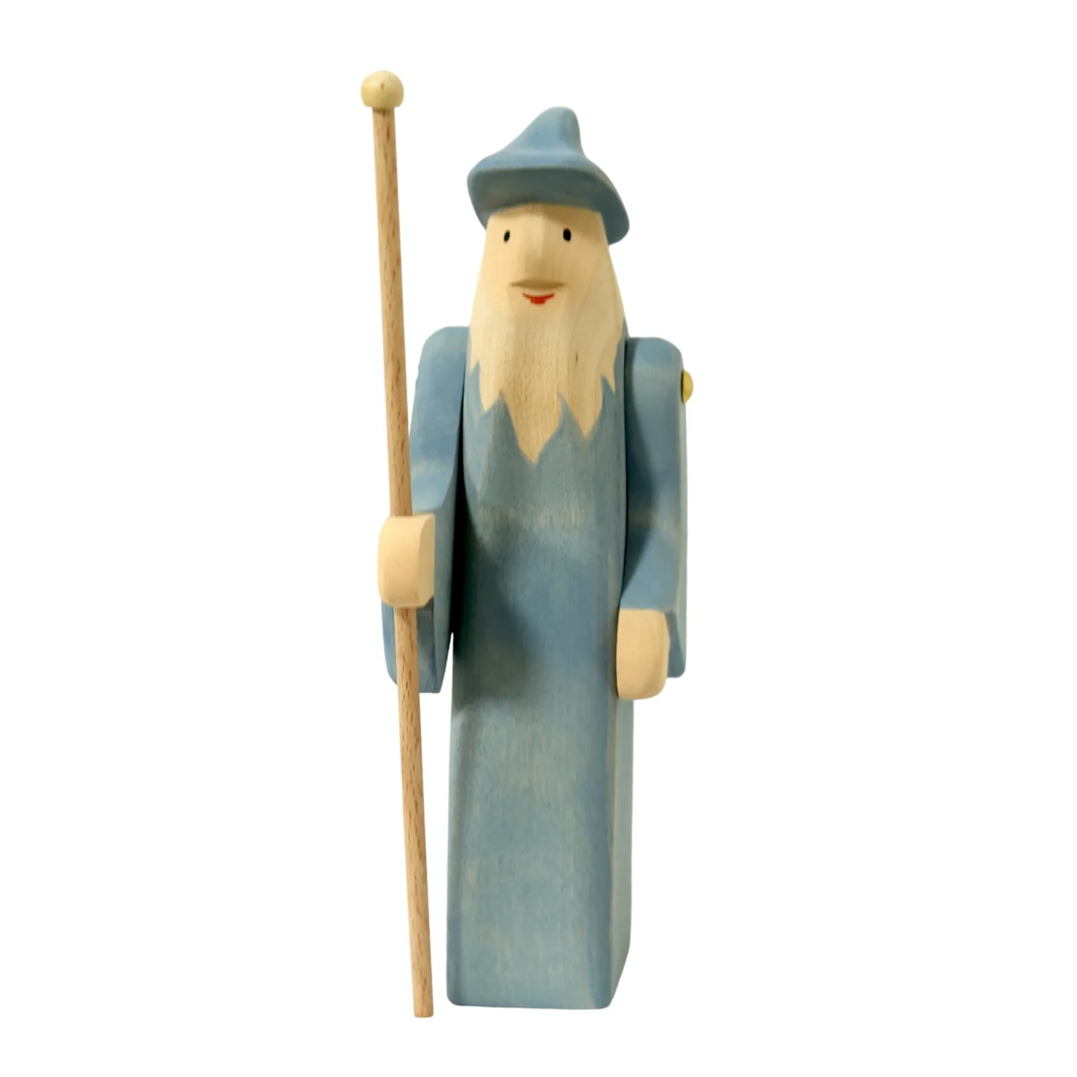 Handcrafted Open Ended Wooden Toy Figure Fairy Tale - Wizard with Staff - Image 3