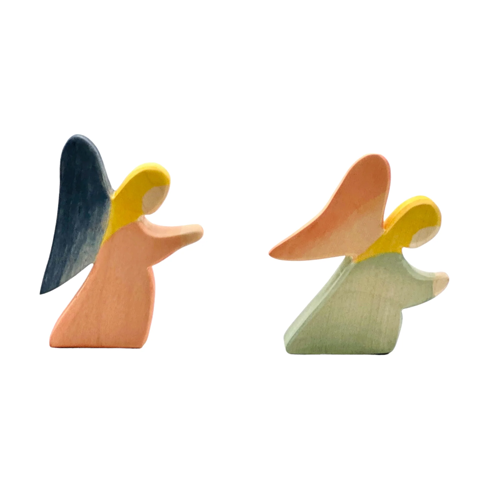 Handcrafted Open Ended Wooden Toy Figure Family - Angel Kneeling Blue - Image 4