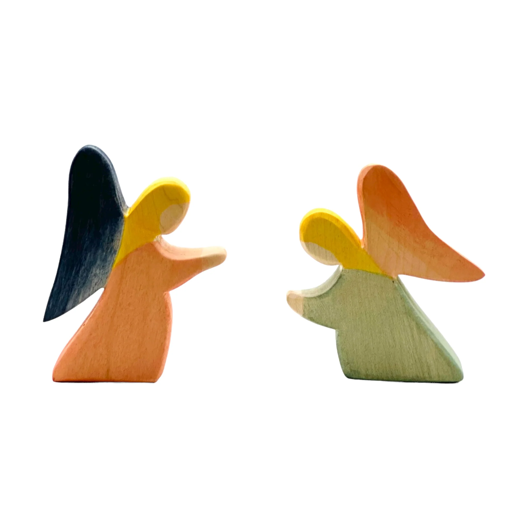 Handcrafted Open Ended Wooden Toy Figure Family - Angel Kneeling Blue - Image 5