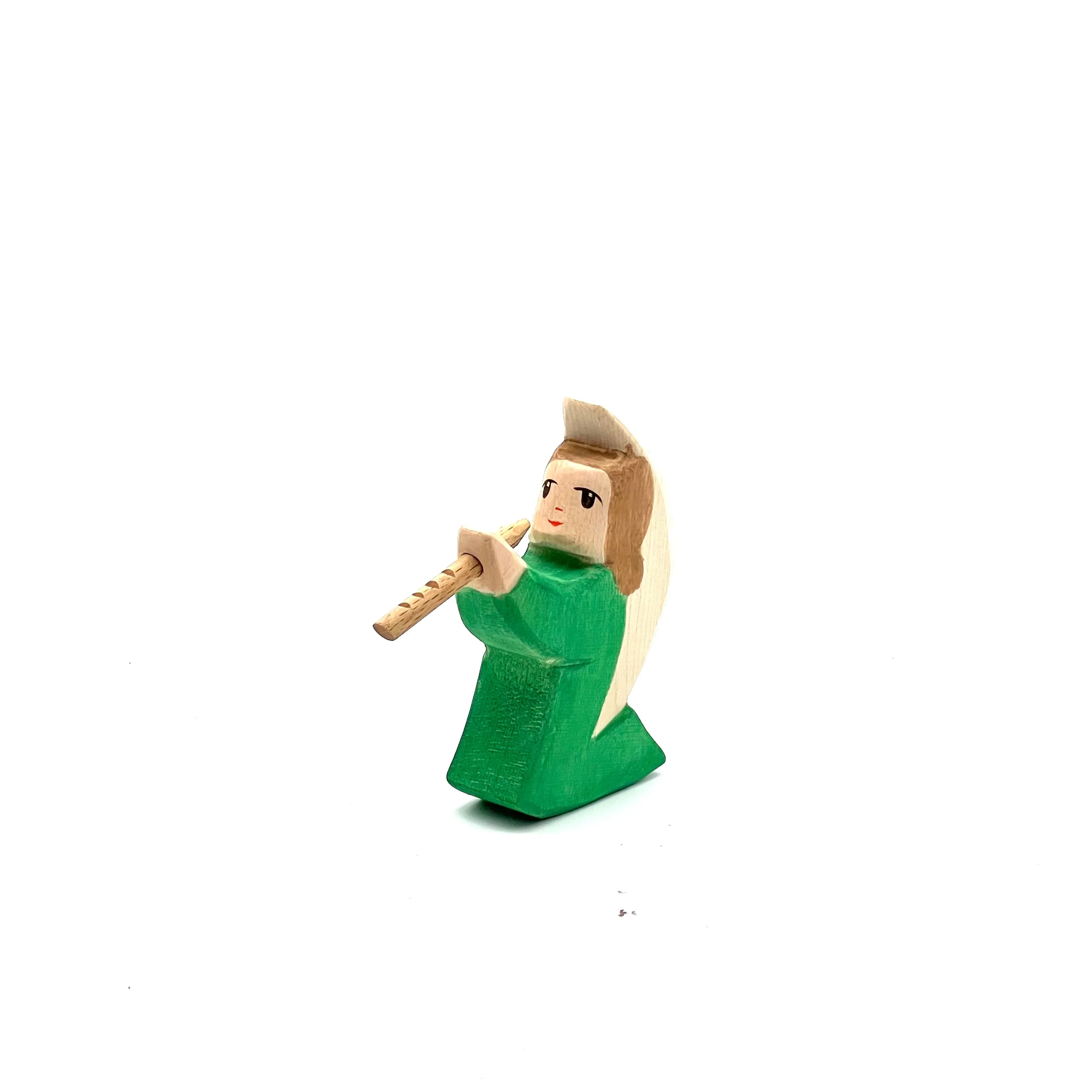 Handcrafted Open Ended Wooden Toy Figure Family - Angel with Flute - Image 2