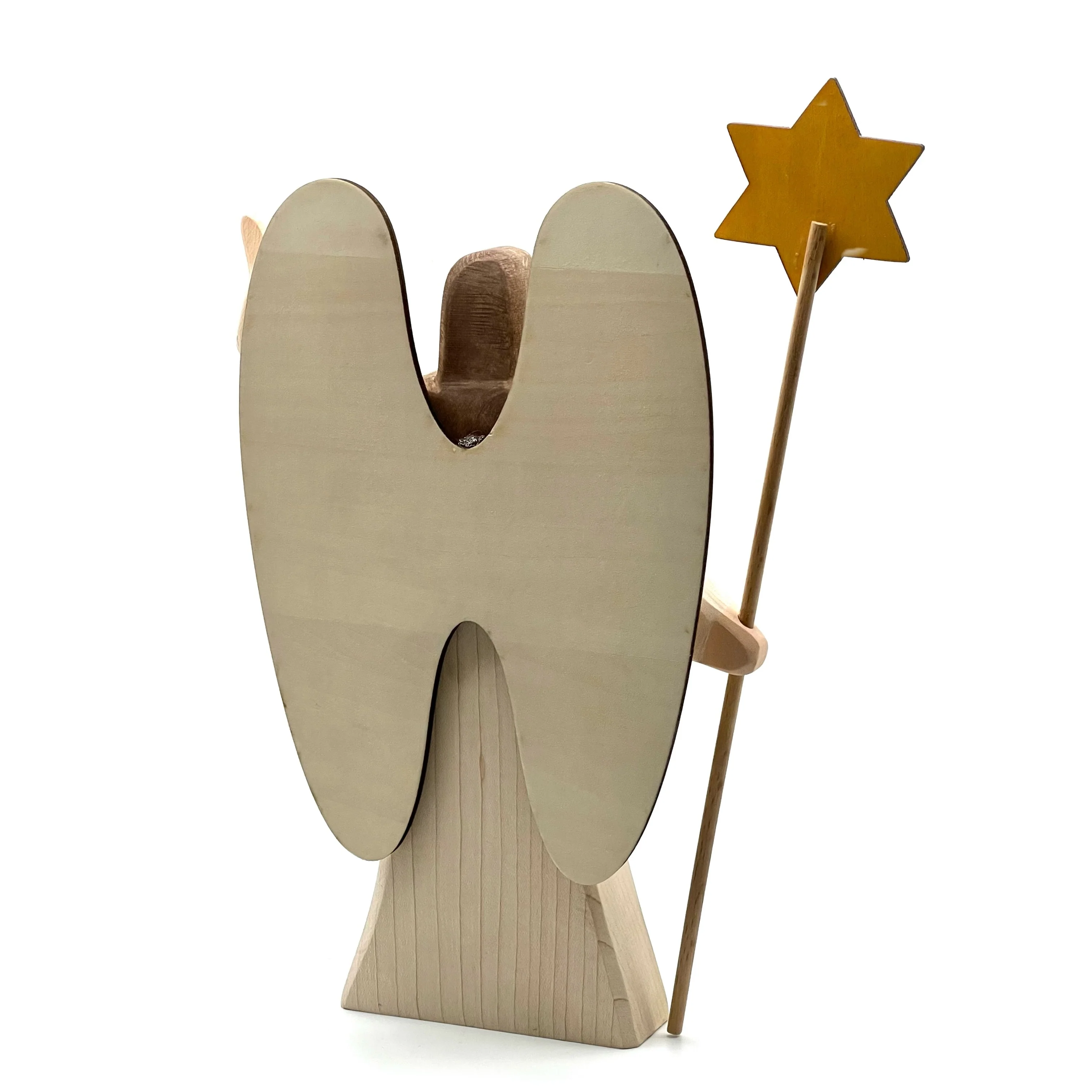 Handcrafted Open Ended Wooden Toy Figure Family - Angel with Star 2 Pieces (Large) - Image 2