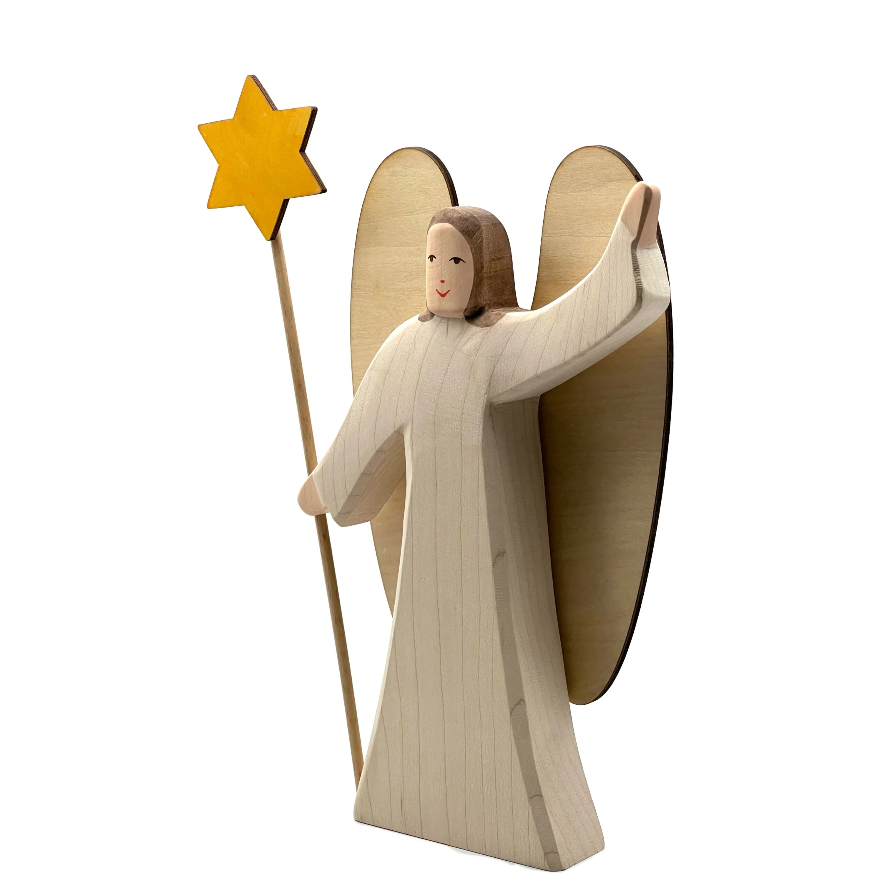 Handcrafted Open Ended Wooden Toy Figure Family - Angel with Star 2 Pieces (Large) - Image 3