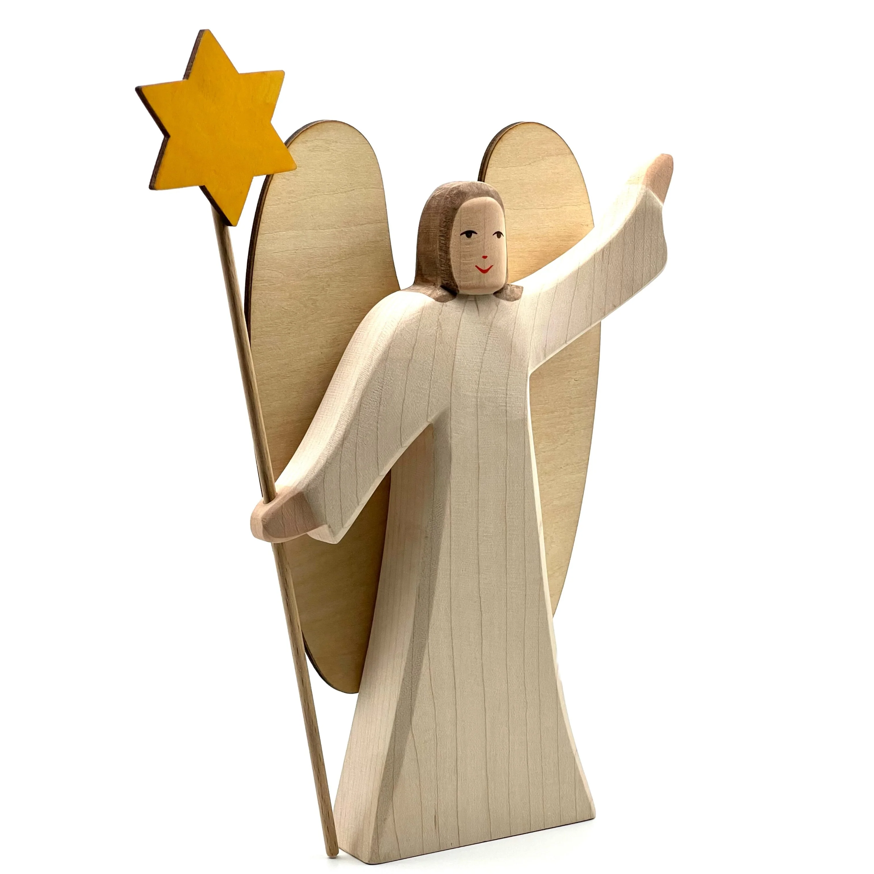 Handcrafted Open Ended Wooden Toy Figure Family - Angel with Star 2 Pieces (Large) - Image 4