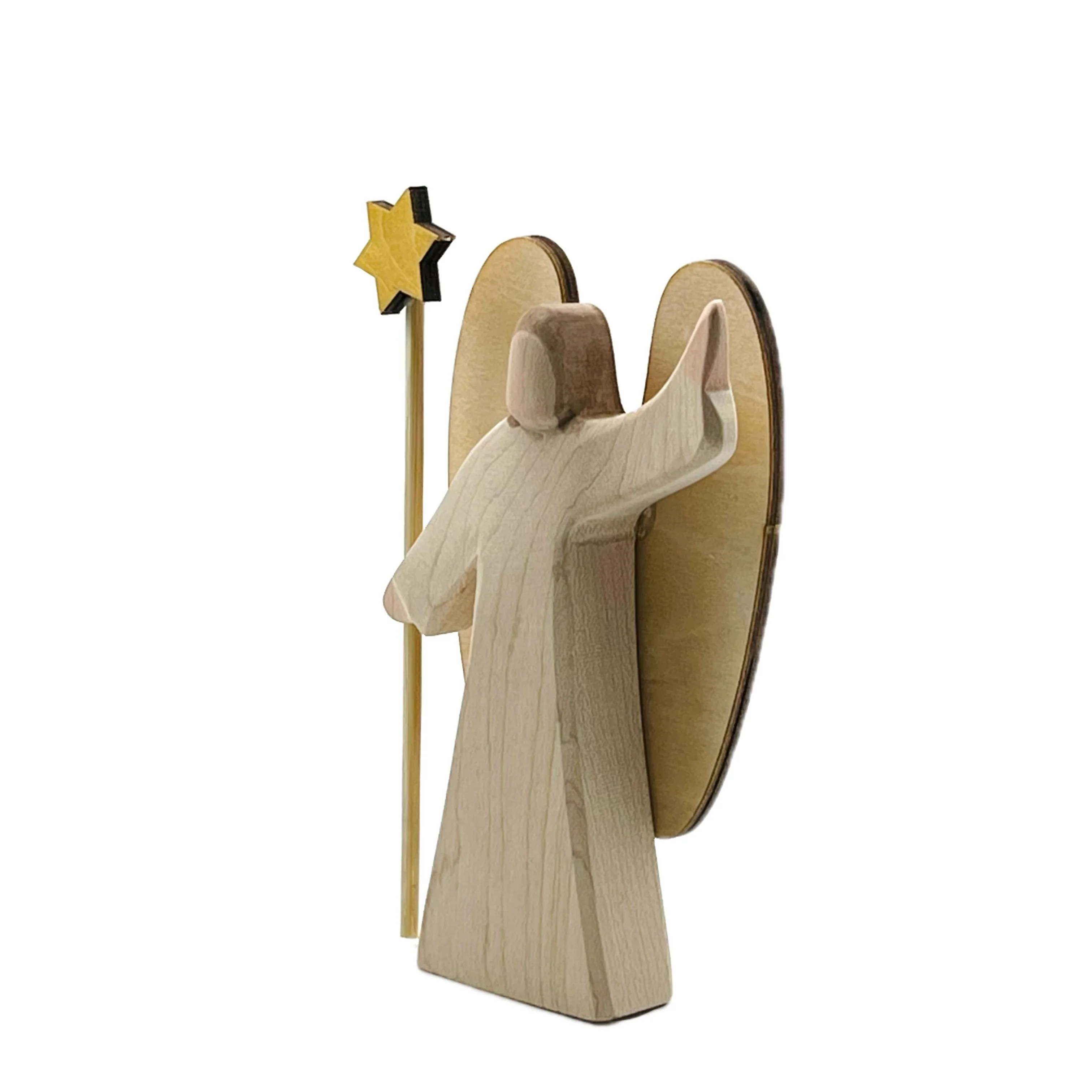 Handcrafted Open Ended Wooden Toy Figure Family - Angel with Star 2 pieces (Small) - Image 3