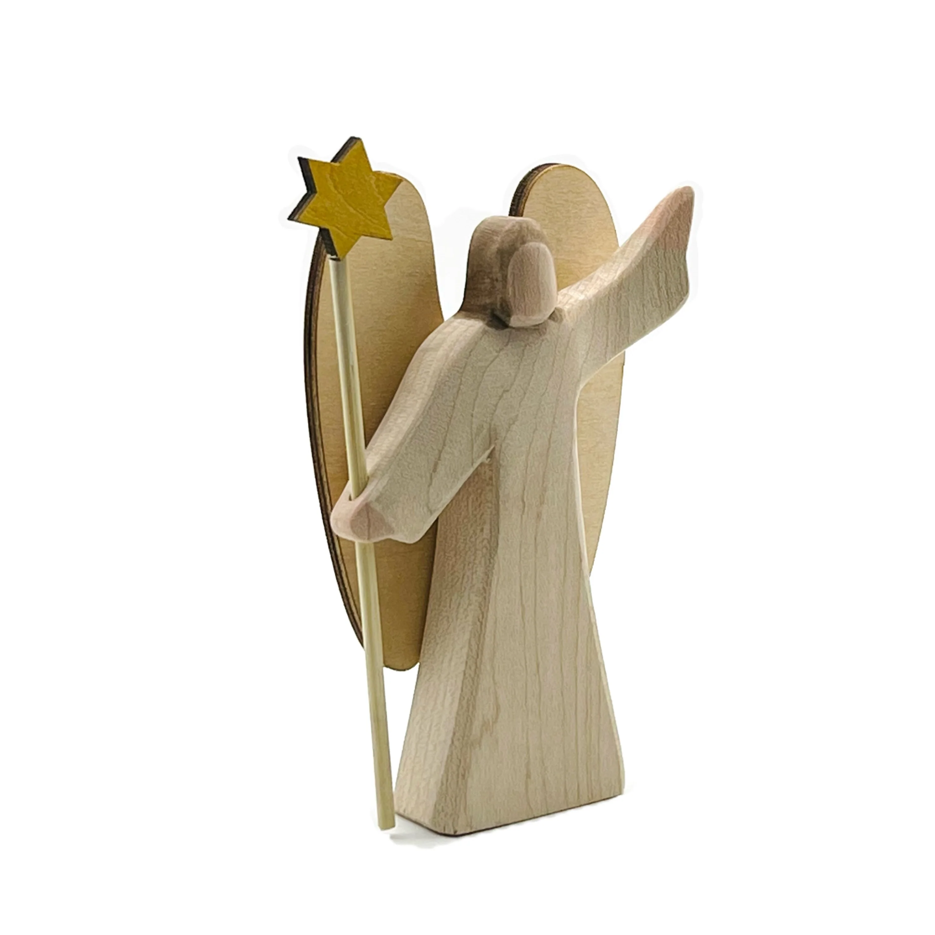 Handcrafted Open Ended Wooden Toy Figure Family - Angel with Star 2 pieces (Small) - Image 4