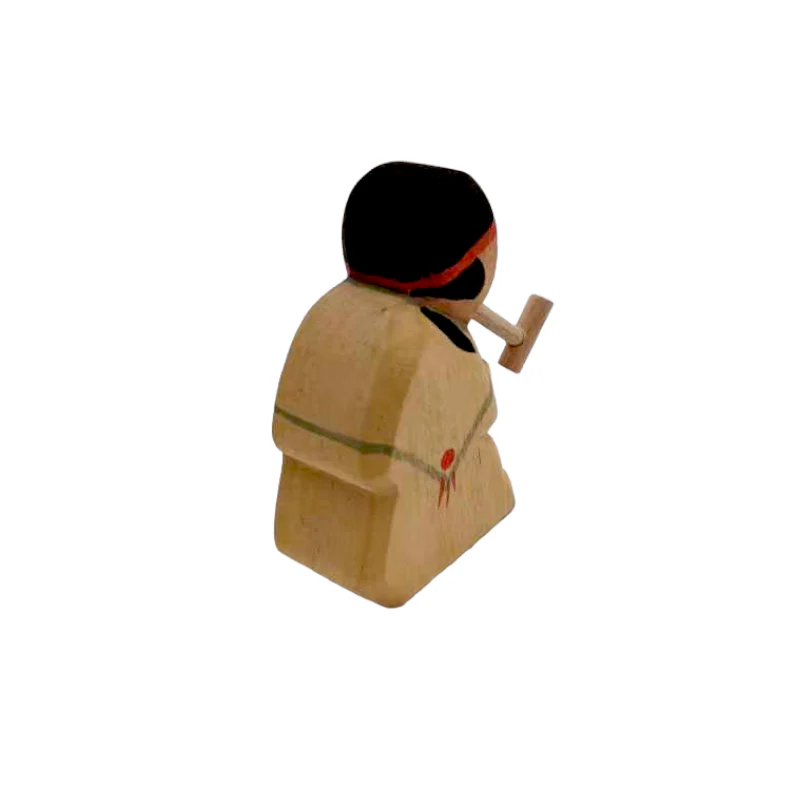 Handcrafted Open Ended Wooden Toy Figure Family -  Indigenous American Sitting with Pipe - Image 3