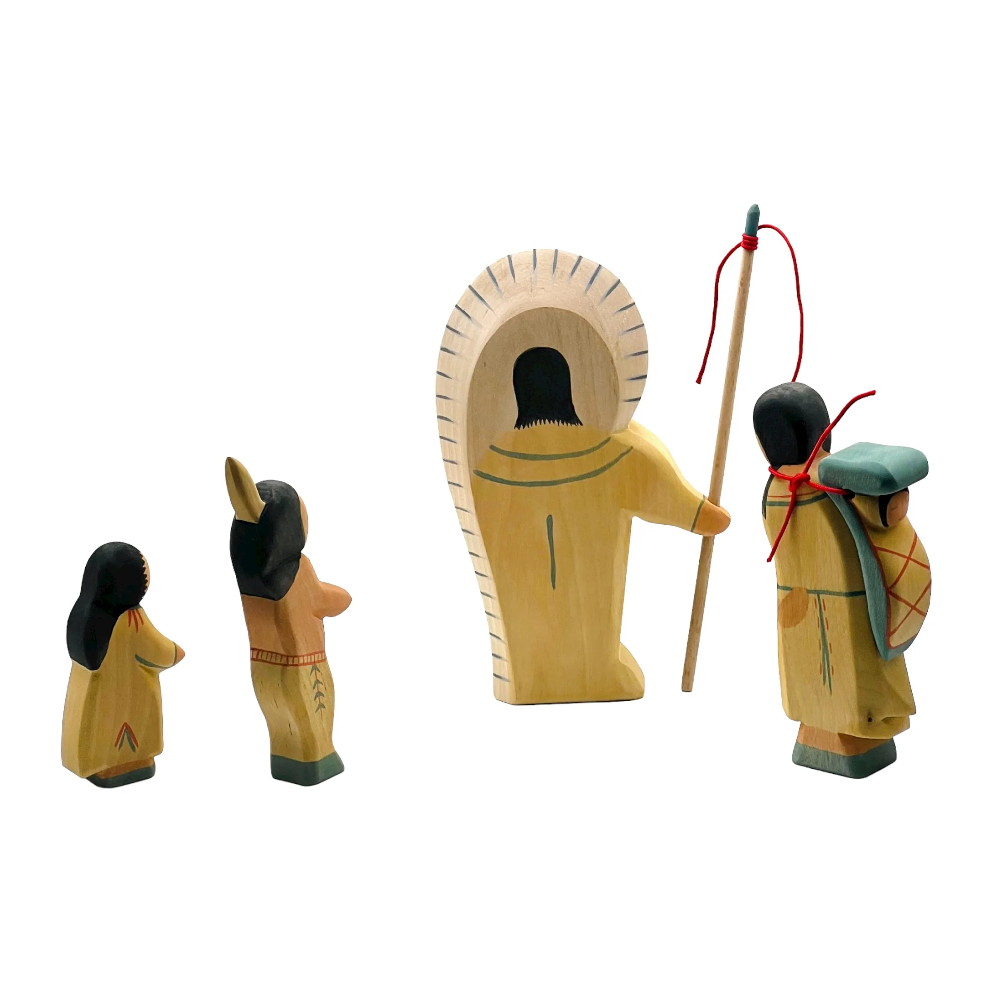 Handcrafted Open Ended Wooden Toy Figure Family -  Indigenous American Set of 8 Pieces - Image 3