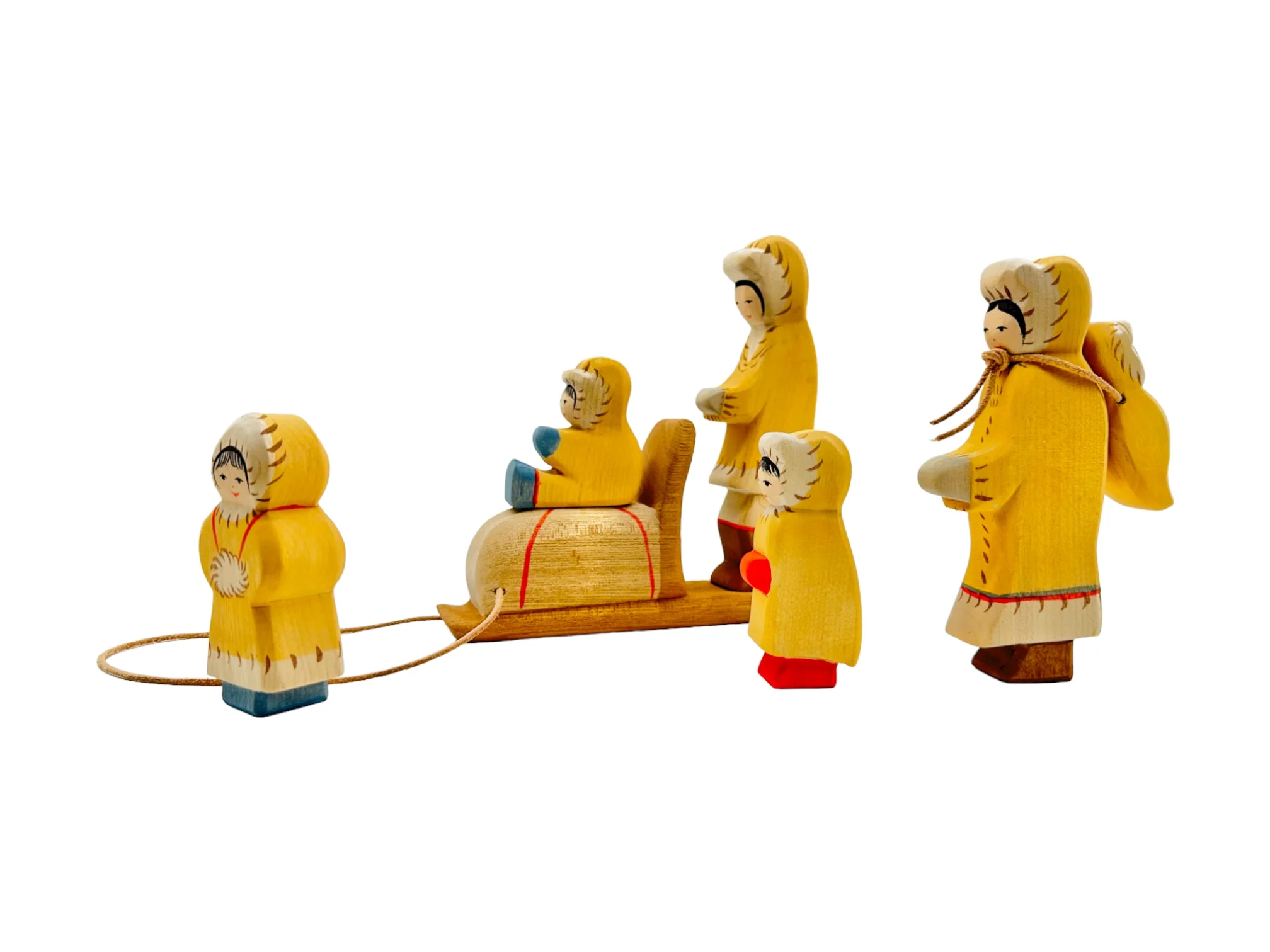 Handcrafted Open Ended Wooden Toy Figure Family - Inuit Family Set of 7 Pieces - Image 3