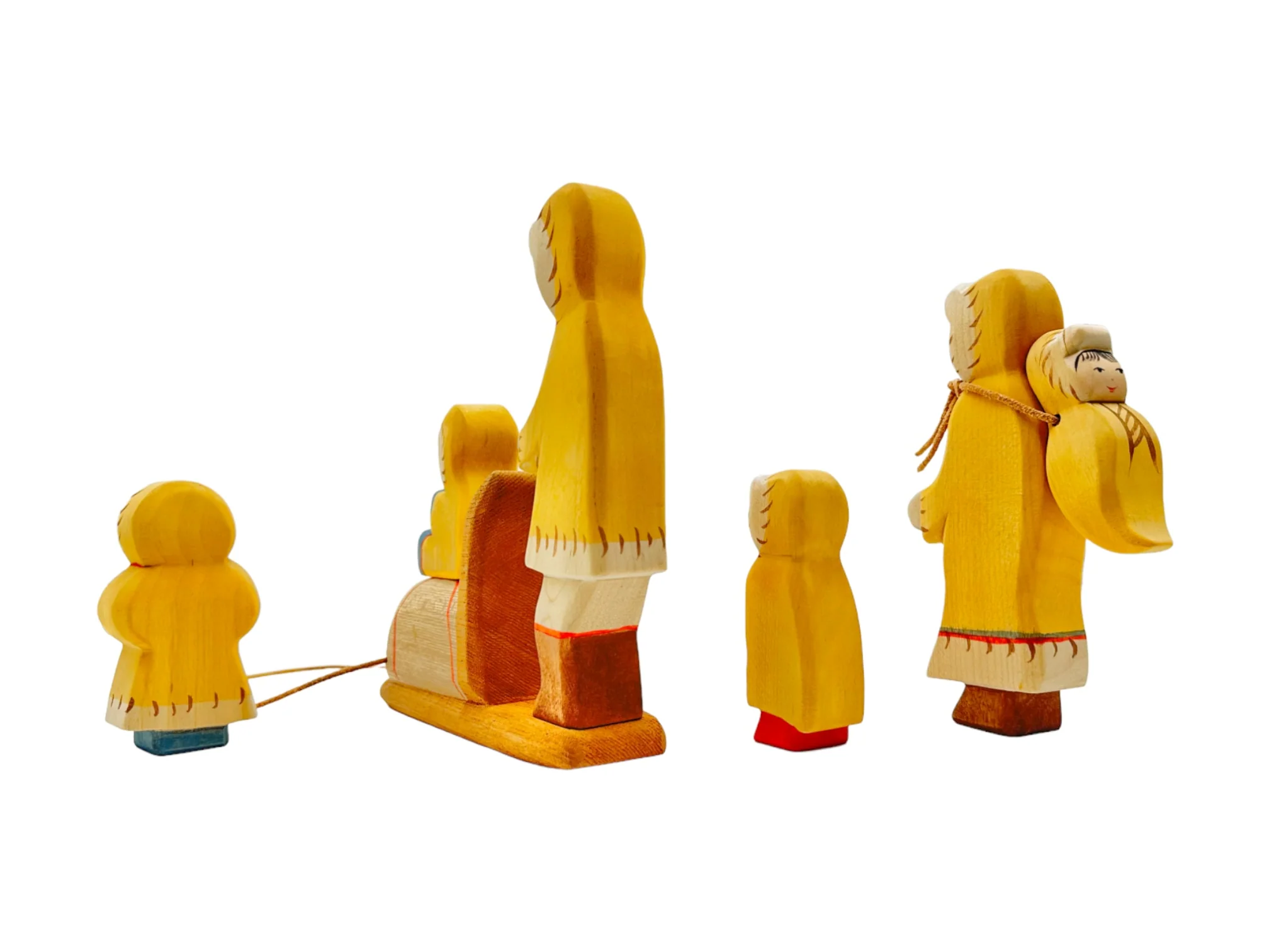 Handcrafted Open Ended Wooden Toy Figure Family - Inuit Family Set of 7 Pieces - Image 4