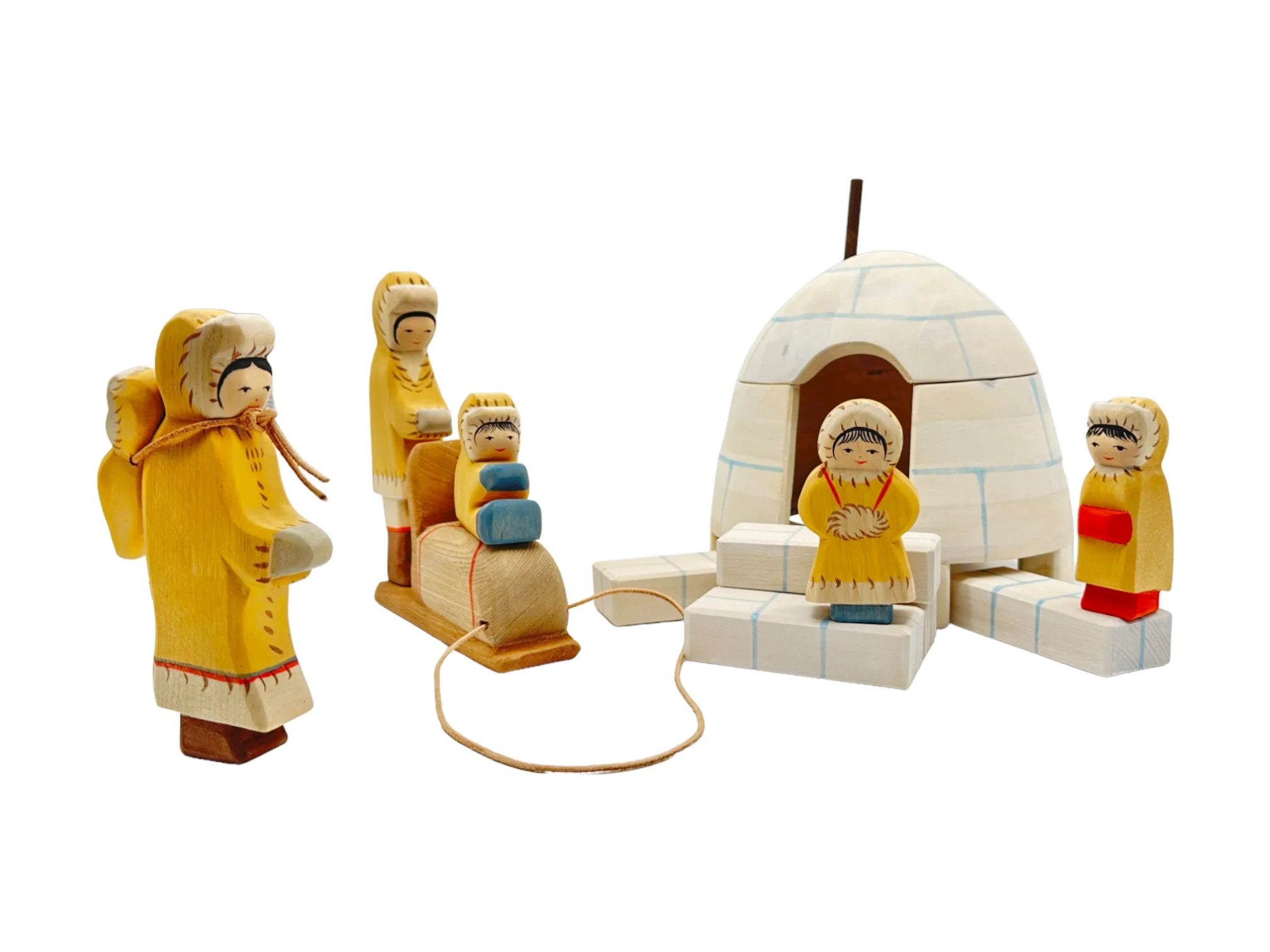 Handcrafted Open Ended Wooden Toy Figure Family - Inuit Family Set of 7 Pieces - Image 5