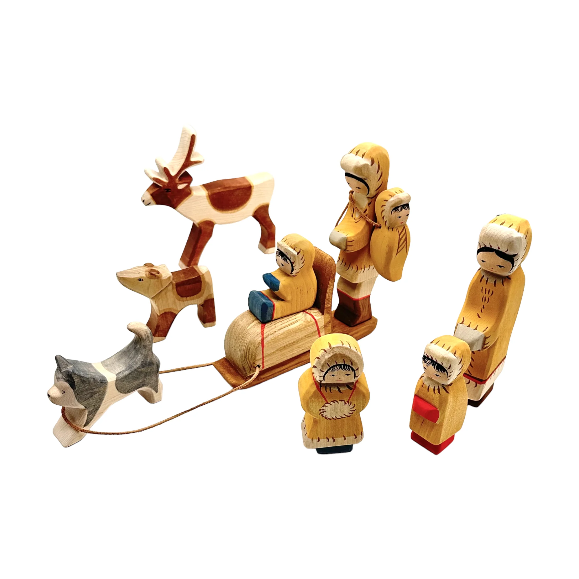 Handcrafted Open Ended Wooden Toy Figure Family - Inuit Family Set of 7 Pieces - Image 7