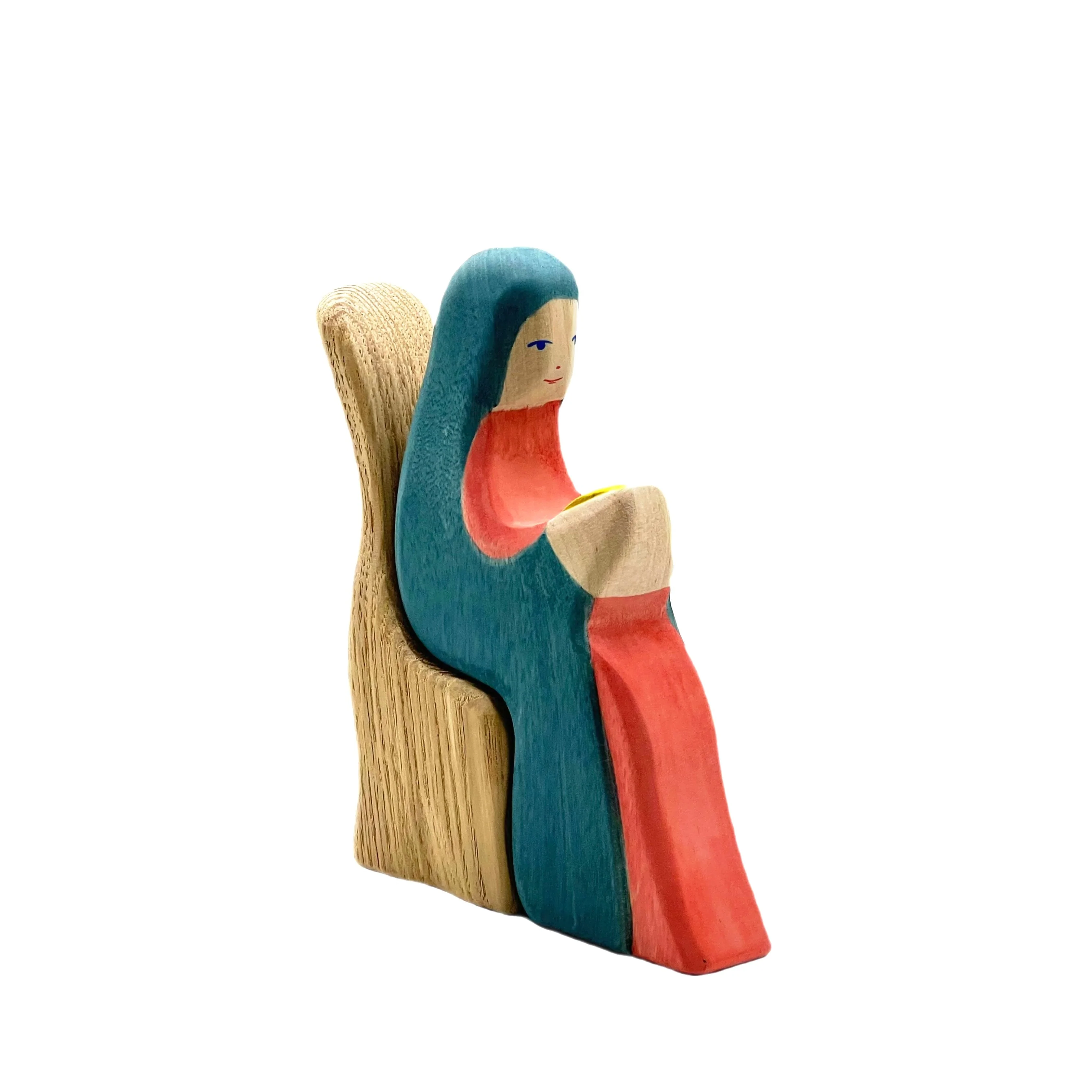Handcrafted Open Ended Wooden Toy Figure Family - Mary on Throne 2 Pieces - Image 2