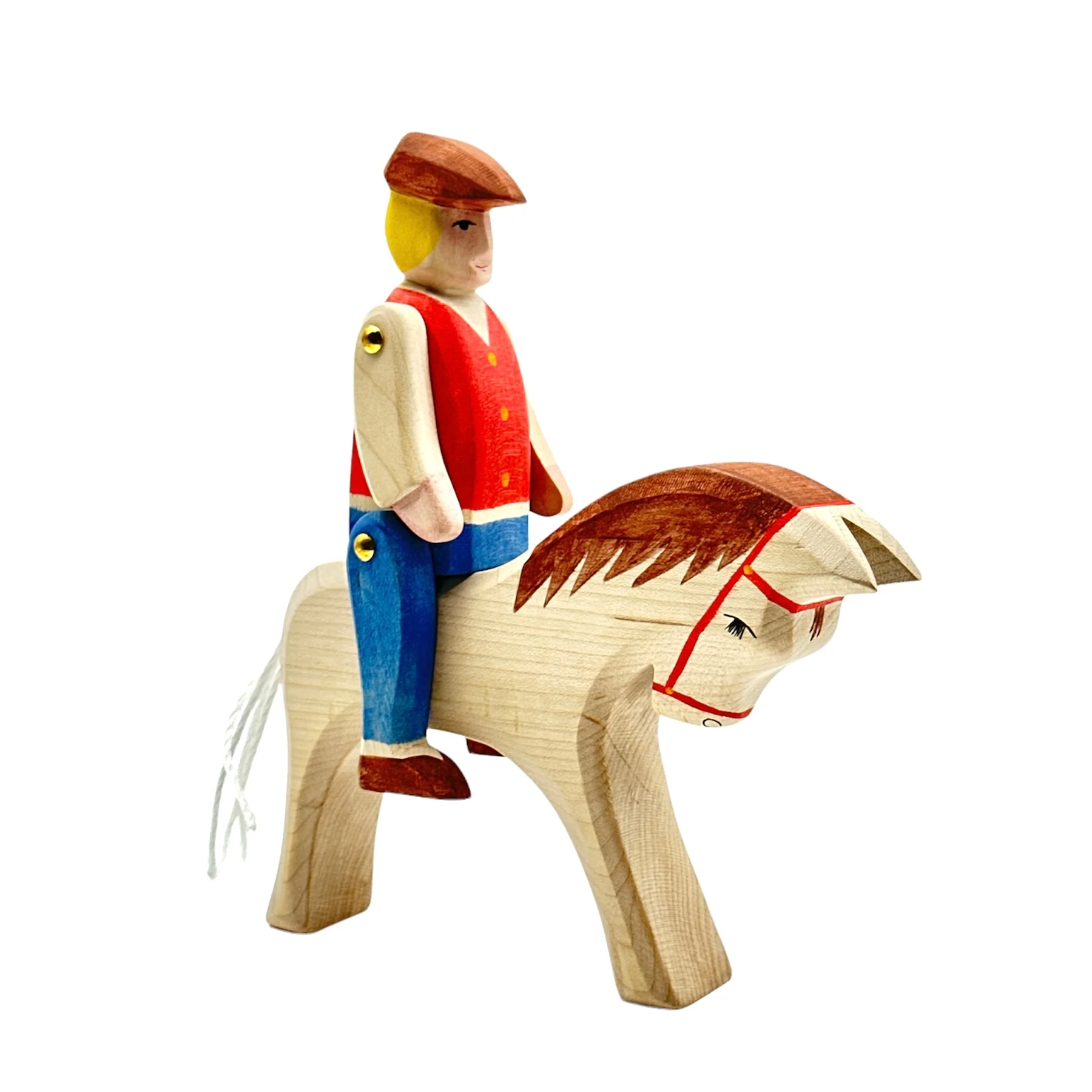 Handcrafted Open Ended Wooden Toy Figure Family - Rider with Horse 2 pieces