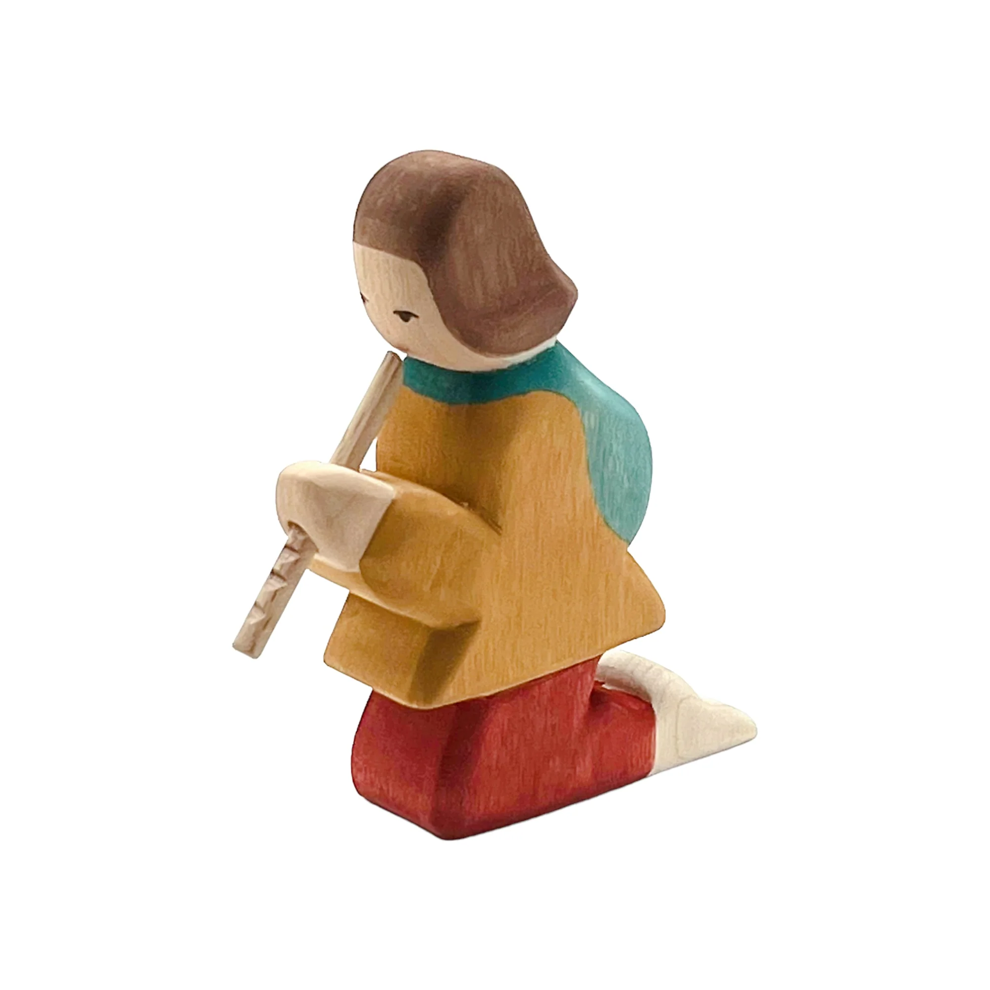 Handcrafted Open Ended Wooden Toy Figure Family - Shepherd Playing Flute - Image 2