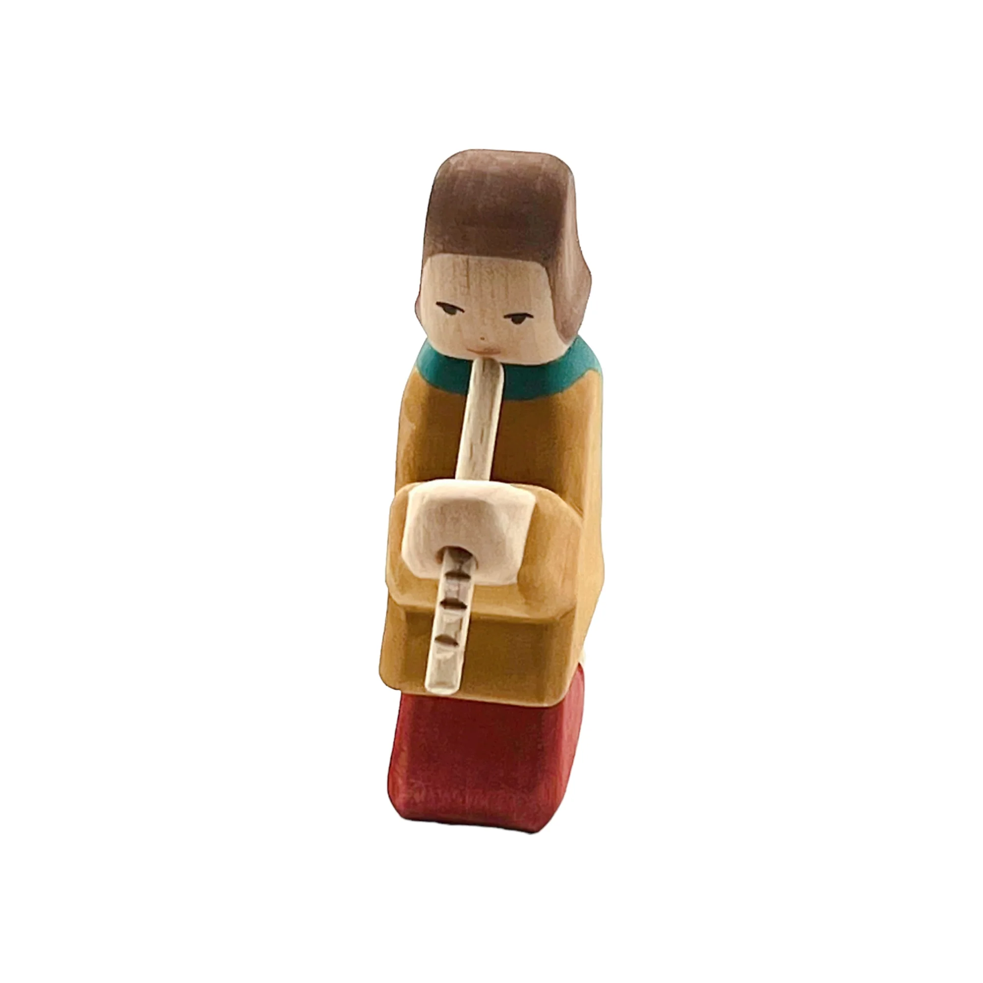 Handcrafted Open Ended Wooden Toy Figure Family - Shepherd Playing Flute - Image 3