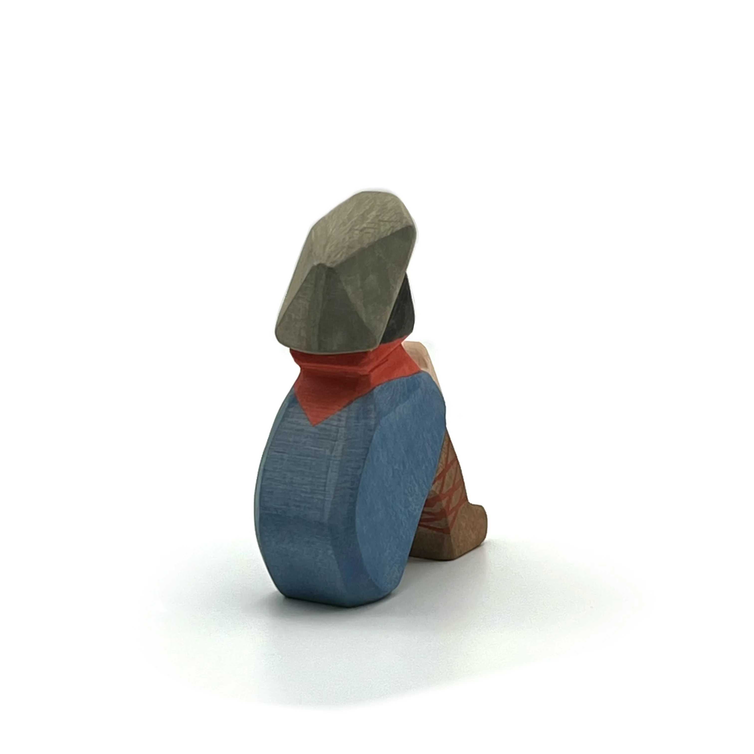 Handcrafted Open Ended Wooden Toy Figure Family - Shepherd Sitting - Image 4