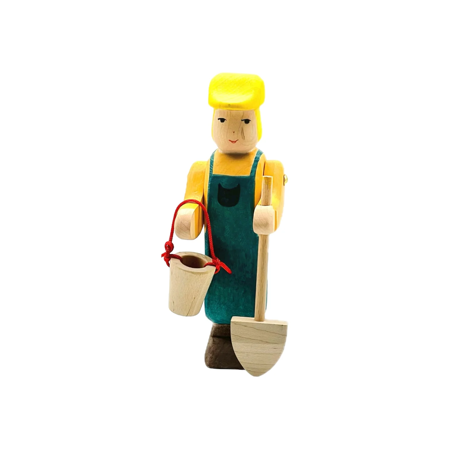 Handcrafted Open Ended Wooden Toy Figure Family - Zoo Keeper (with bucket)
