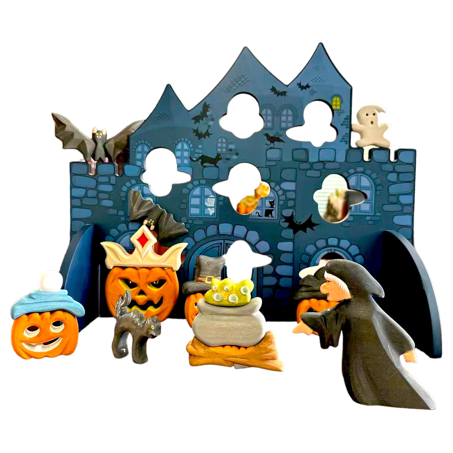 Handcrafted Open Ended Wooden Toy Holiday Set - 16 Pieces Halloween Set - Image 3