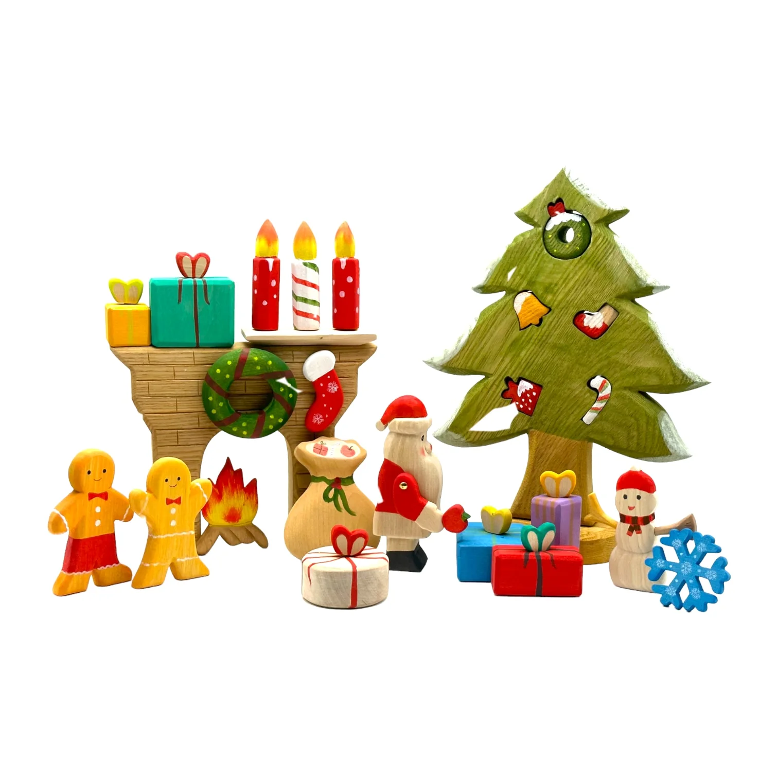 Handcrafted Open Ended Wooden Toy Holiday Set - 17 Pieces Christmas Set with 3 Candles - Image 3