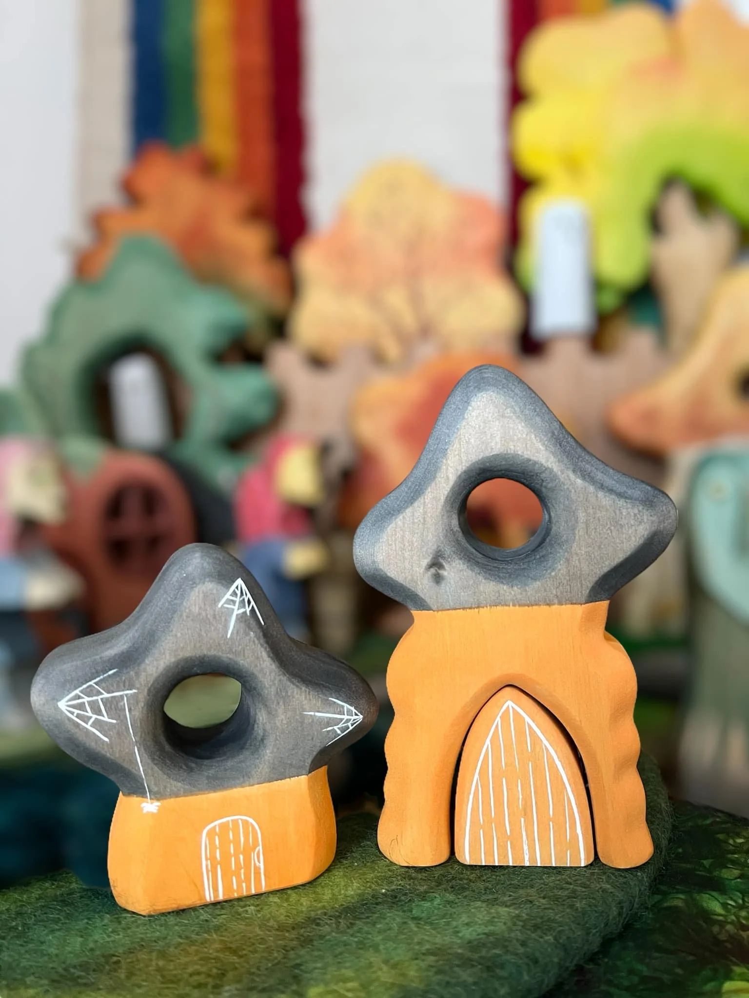 Handcrafted Open-Ended Wooden Toy Holiday Set – 2-Piece Halloween Spooky Houses - Image 3