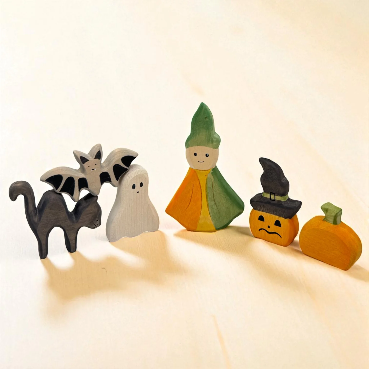 Handcrafted Open Ended Wooden Toy Holiday Set - 6 Pieces Sprite & Halloween Friends Set - Image 4