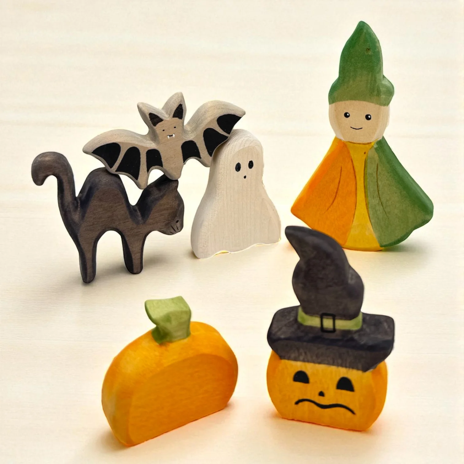 Handcrafted Open Ended Wooden Toy Holiday Set - 6 Pieces Sprite & Halloween Friends Set - Image 5