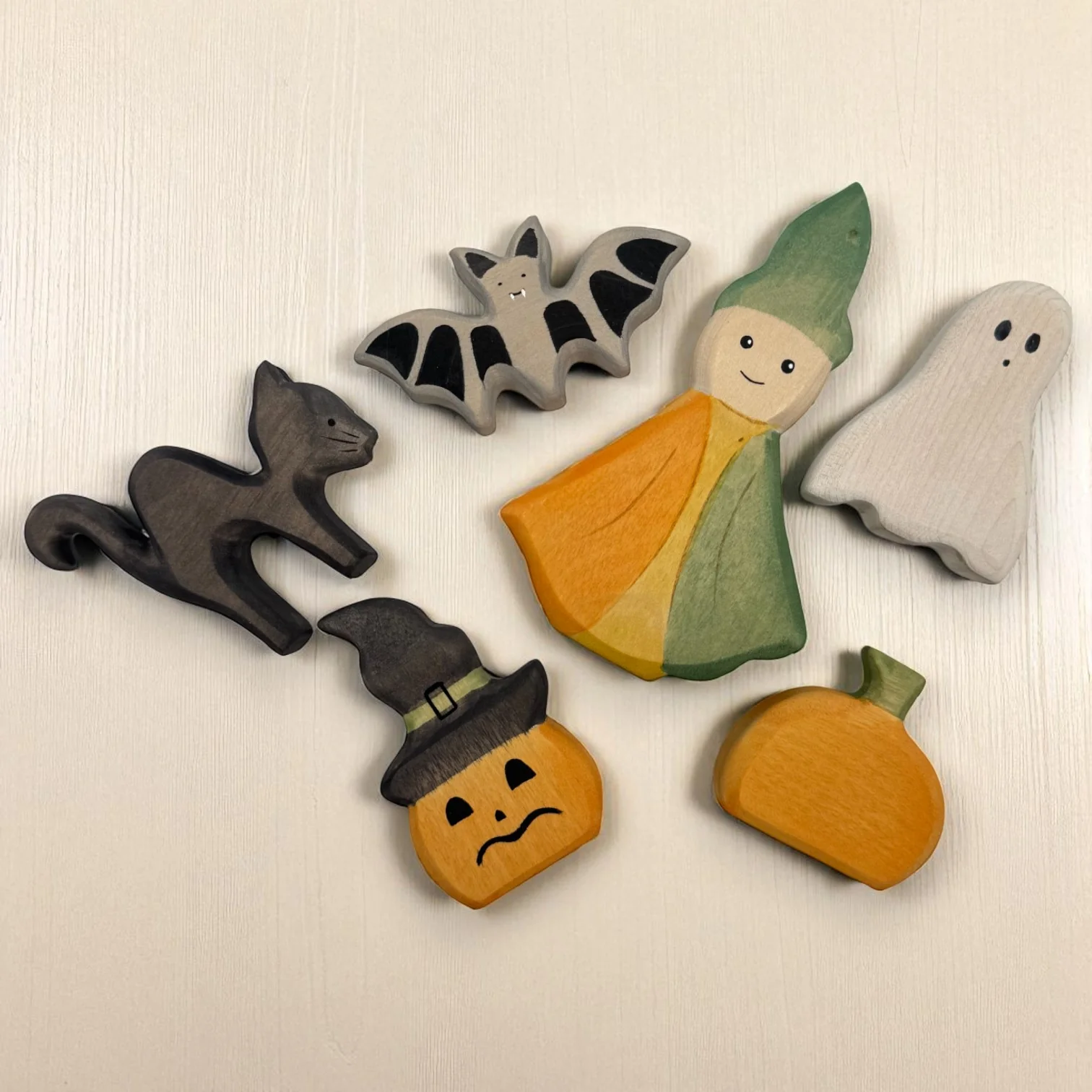 Handcrafted Open Ended Wooden Toy Holiday Set - 6 Pieces Sprite & Halloween Friends Set - Image 6