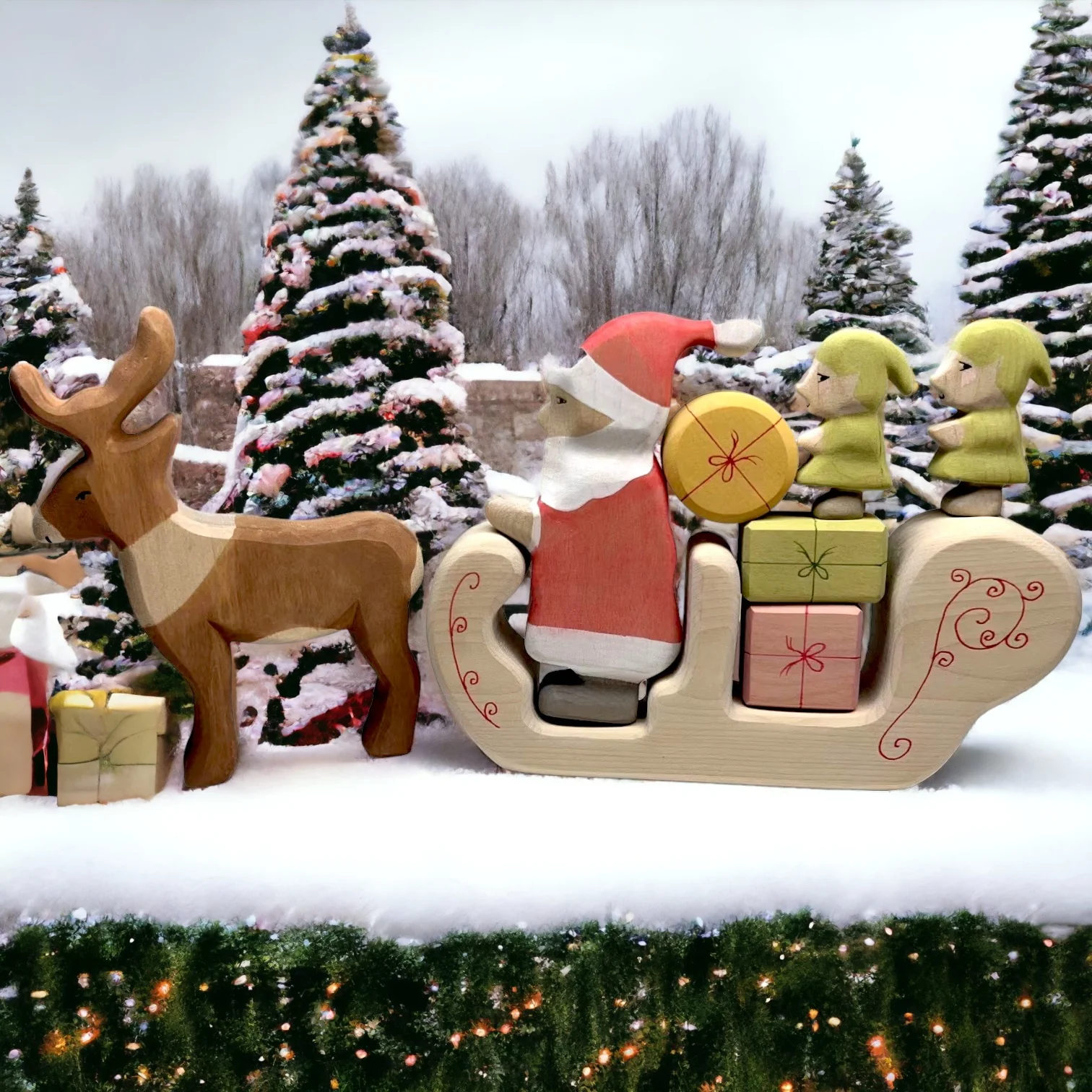 Handcrafted Open Ended Wooden Toy Holiday Set - 8 Pieces Christmas Set - Image 3