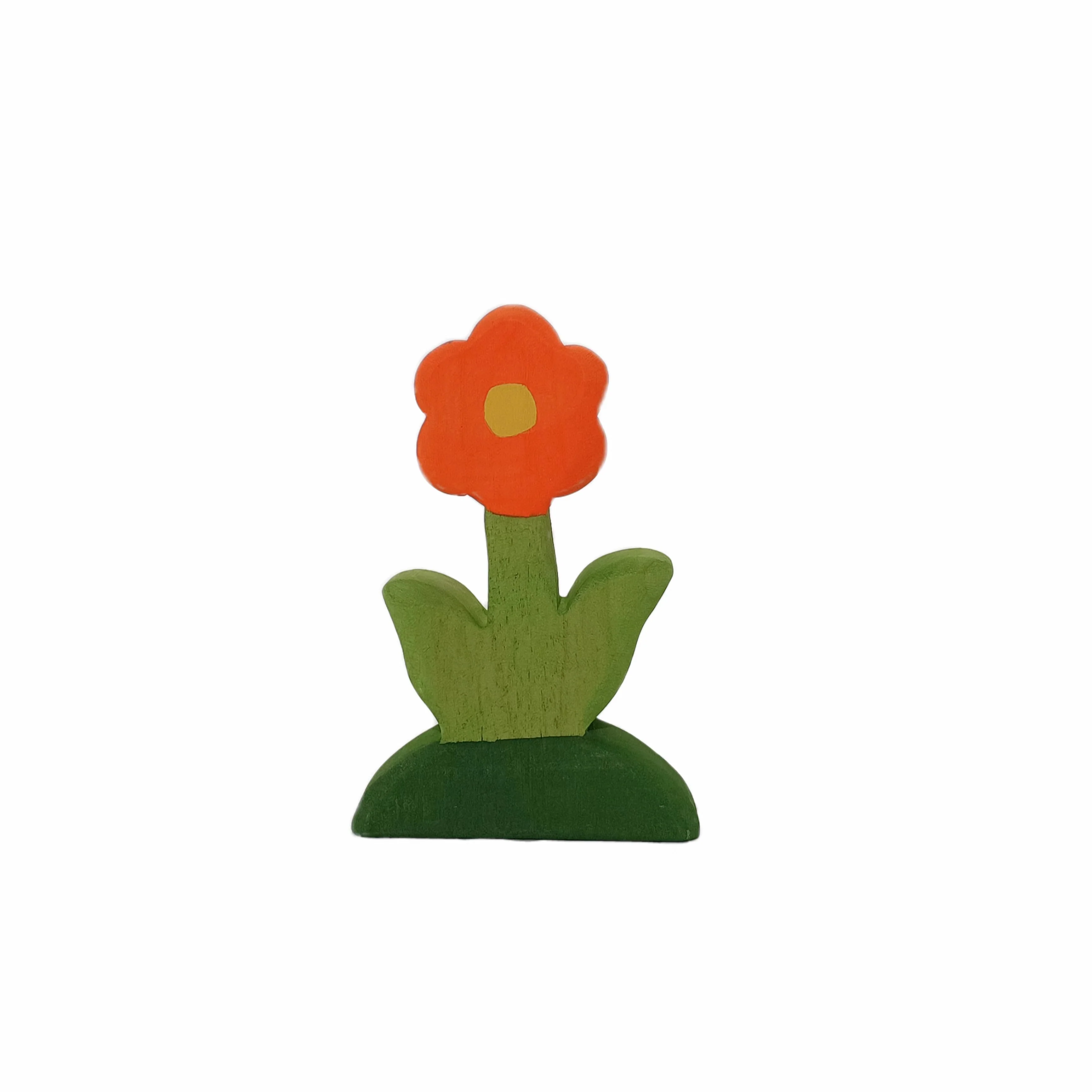 Handcrafted Open Ended Wooden Toy Tree and Landscaping - Orange flower