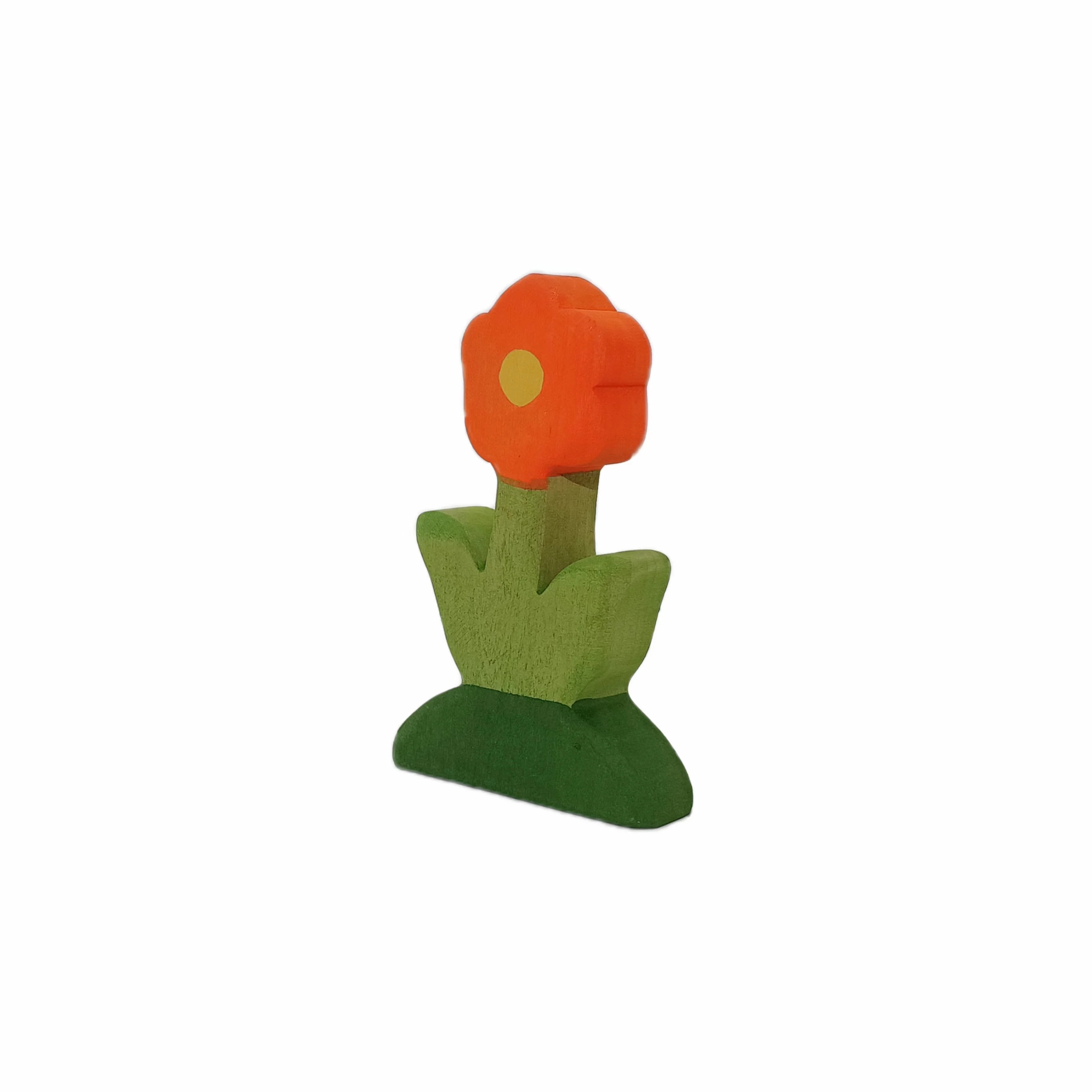 Handcrafted Open Ended Wooden Toy Tree and Landscaping - Orange flower - Image 3